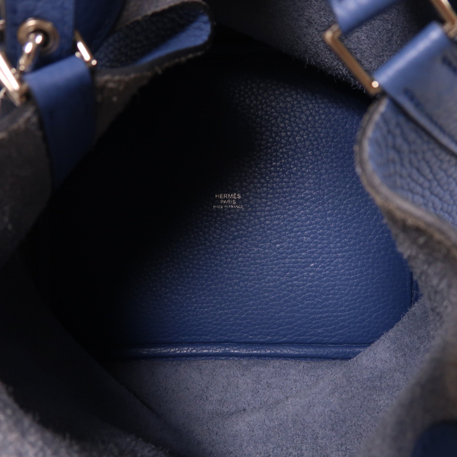HERMES Clemence皮革Picotin MM銀扣手挽袋深海藍色