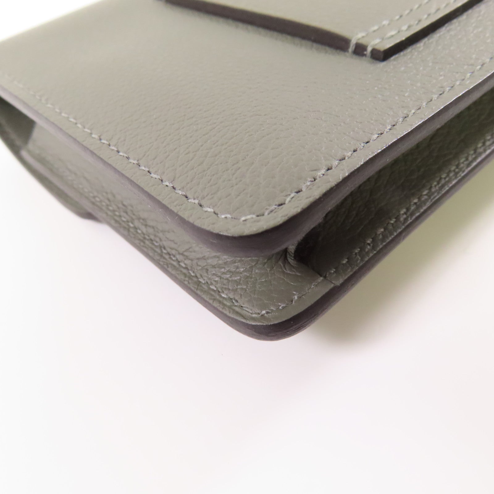 HERMES Evercolor皮革Roulis Slim金扣錢包Gris Meyer