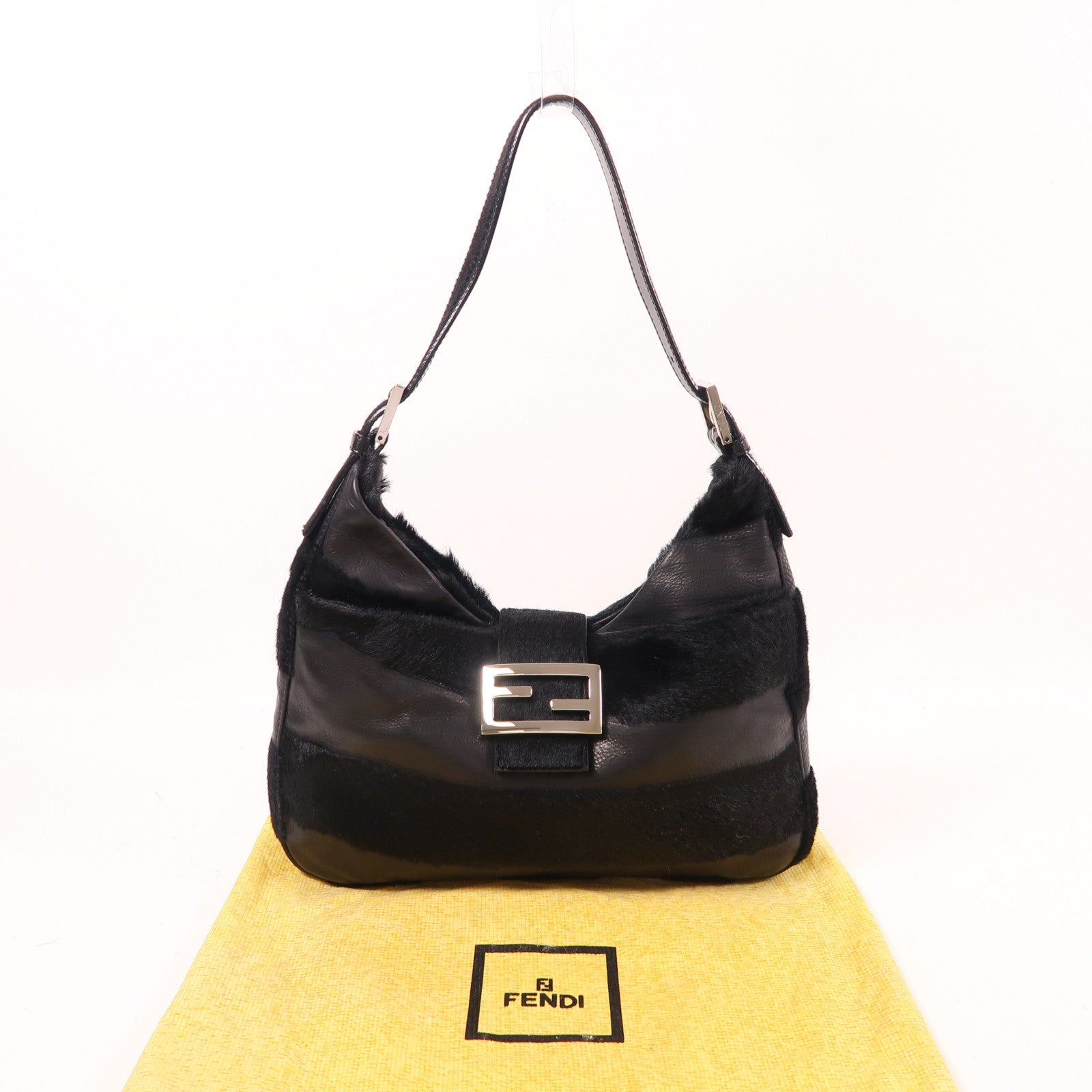 FENDI 馬毛/牛皮皮革Baguette銀扣肩背袋