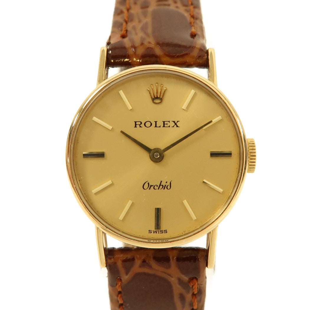 ROLEX 18K黃金/皮革Orchid手錶手動機芯金色
