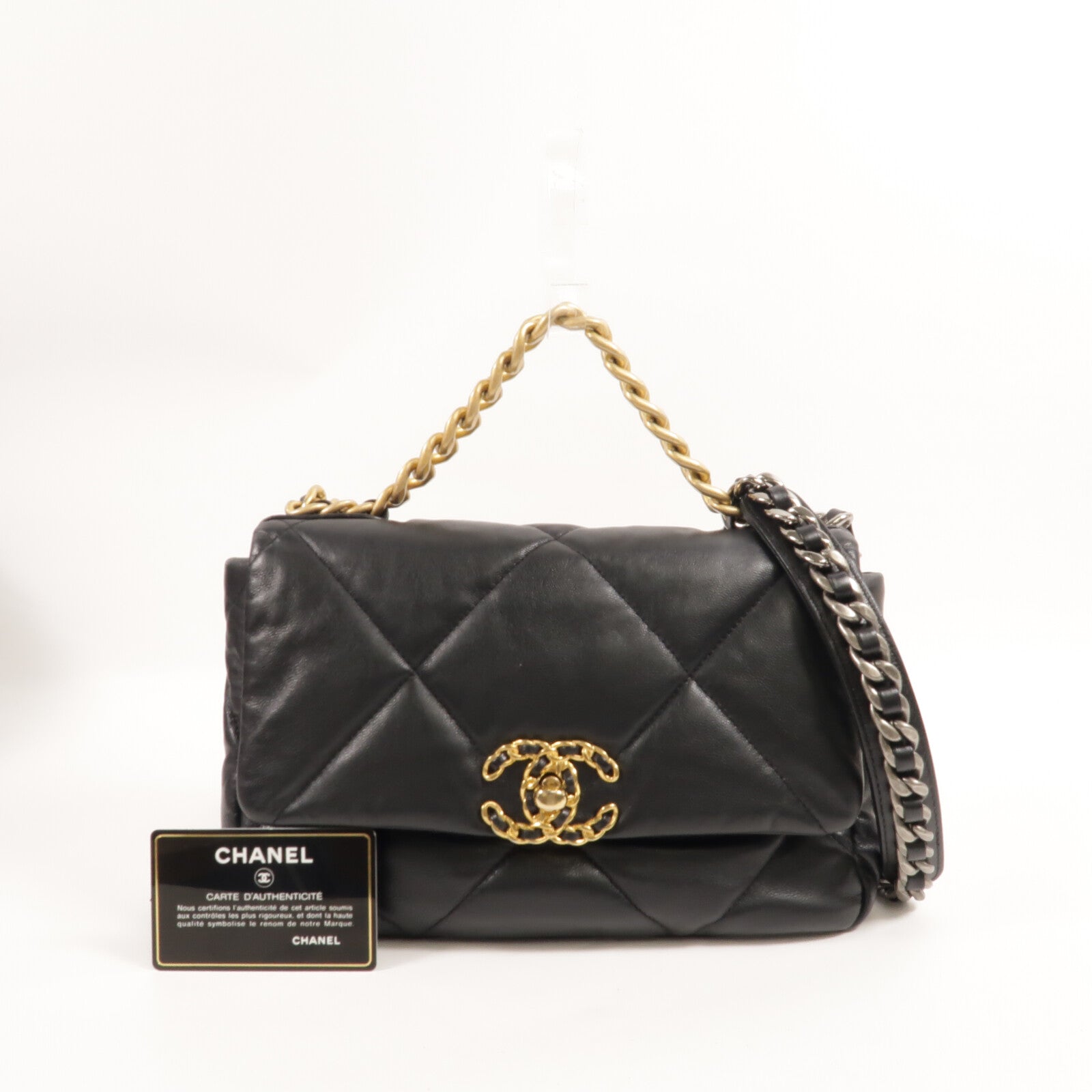 CHANEL 牛皮皮革C19 Small鏈帶手挽肩背兩用袋
