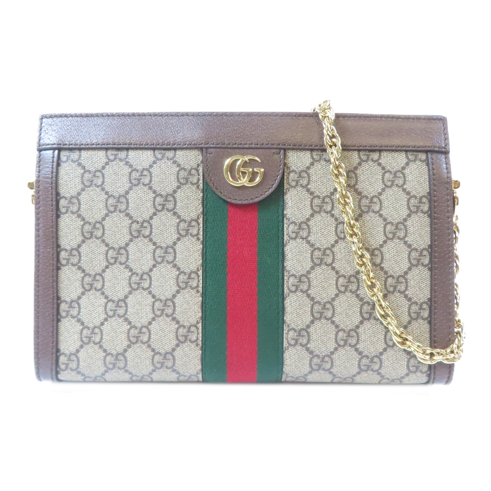 GUCCI 塗層帆布Ophidia金扣鏈帶肩背袋啡色