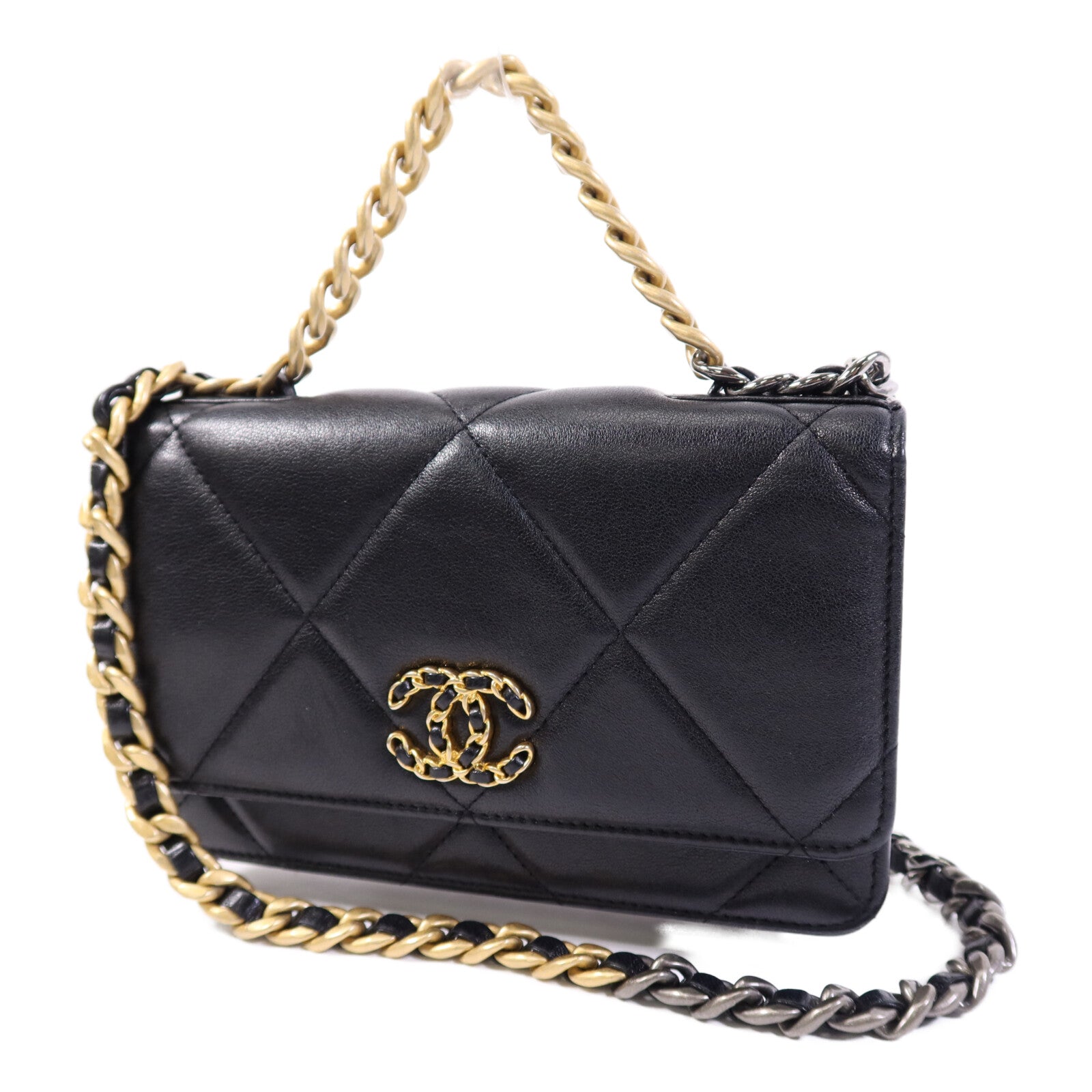 CHANEL 羊皮皮革Chanel 19 WOC金扣鏈帶肩背袋