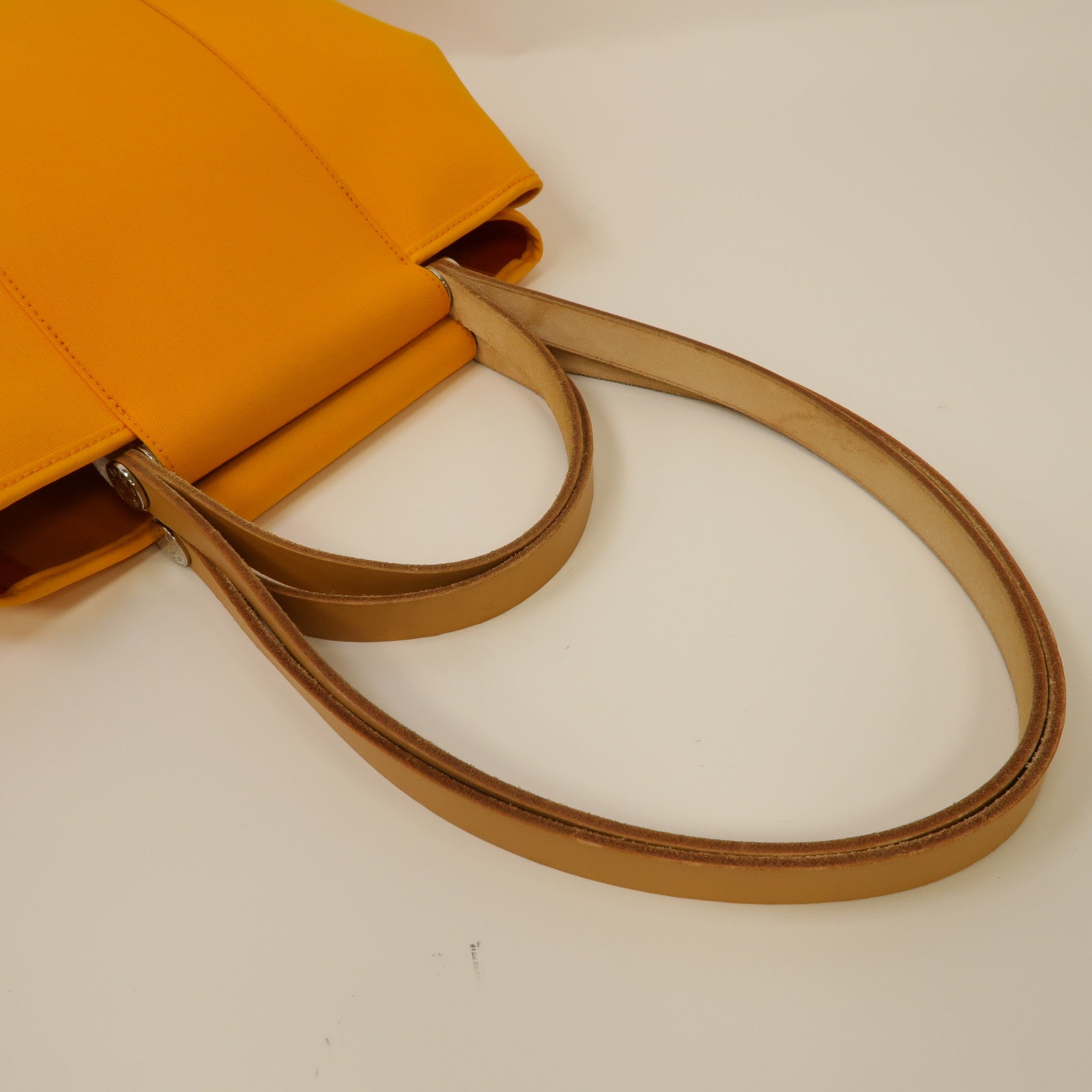 HERMES 【激減優惠】帆布Cabag 2 Way Shoulder Bag銀扣手挽肩背兩用袋黃色