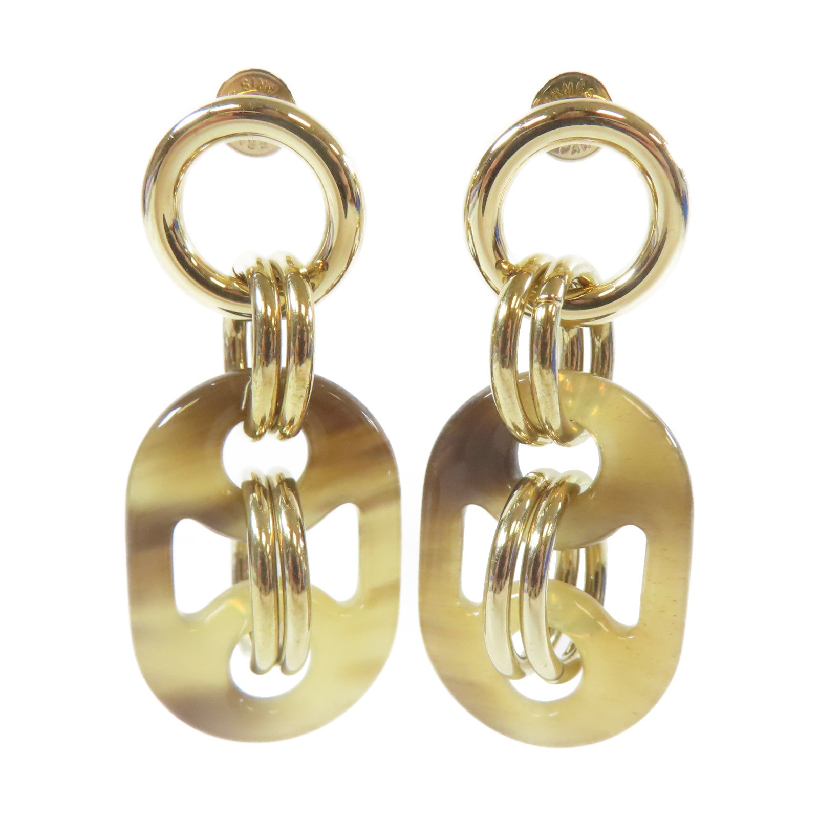 HERMES 牛角/金屬Eurydice Earrings耳環啡色/金色