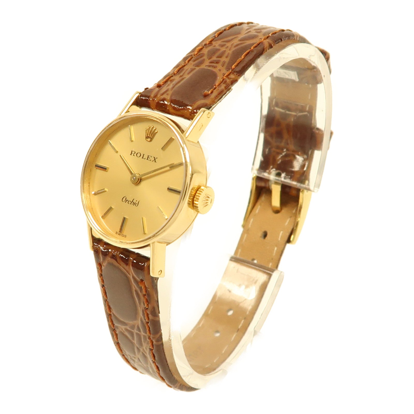 ROLEX 18K黃金/皮革Orchid手錶手動機芯金色