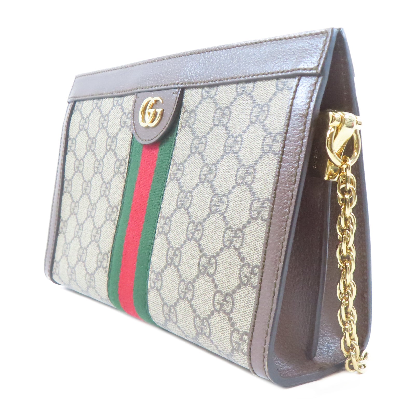 GUCCI 塗層帆布Ophidia金扣鏈帶肩背袋啡色