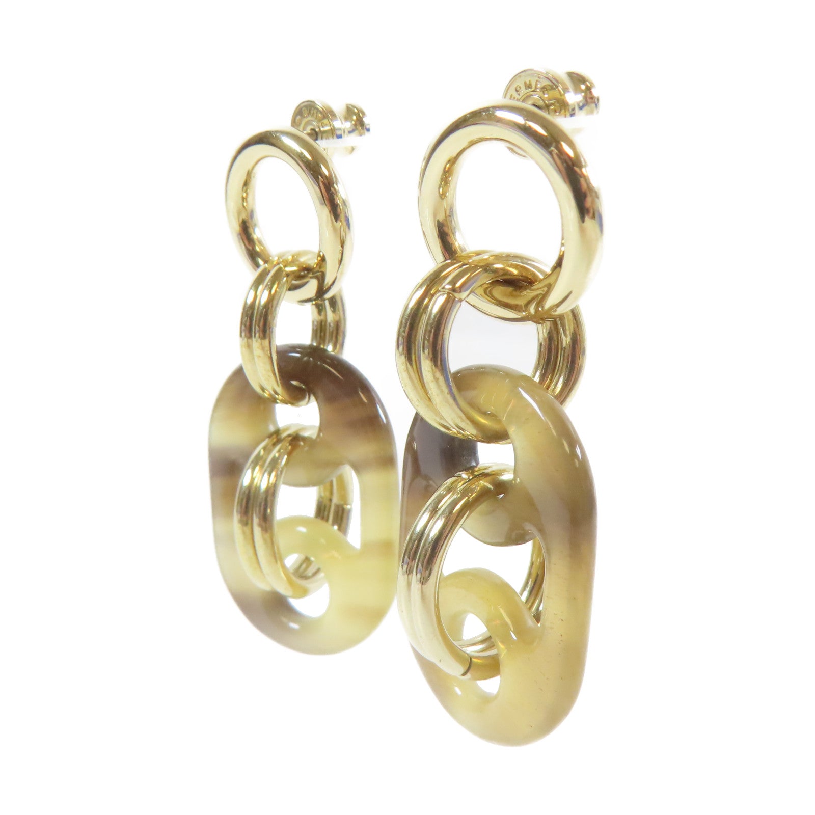 HERMES 牛角/金屬Eurydice Earrings耳環啡色/金色