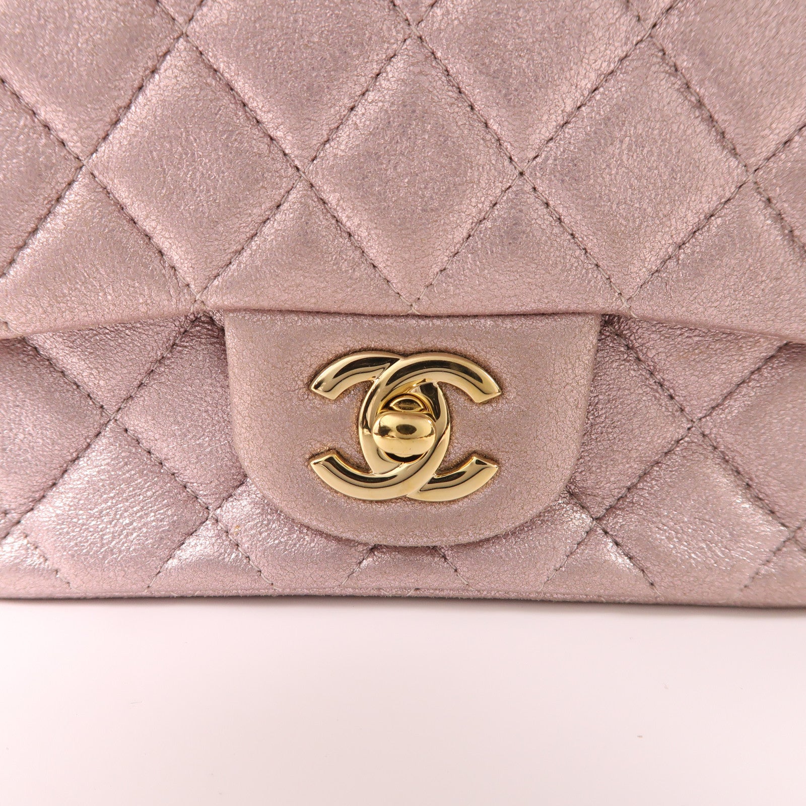 CHANEL CC GHW Mini Classic 17 Chain Shoulder Bag Calfskin Leather Metallic Pink