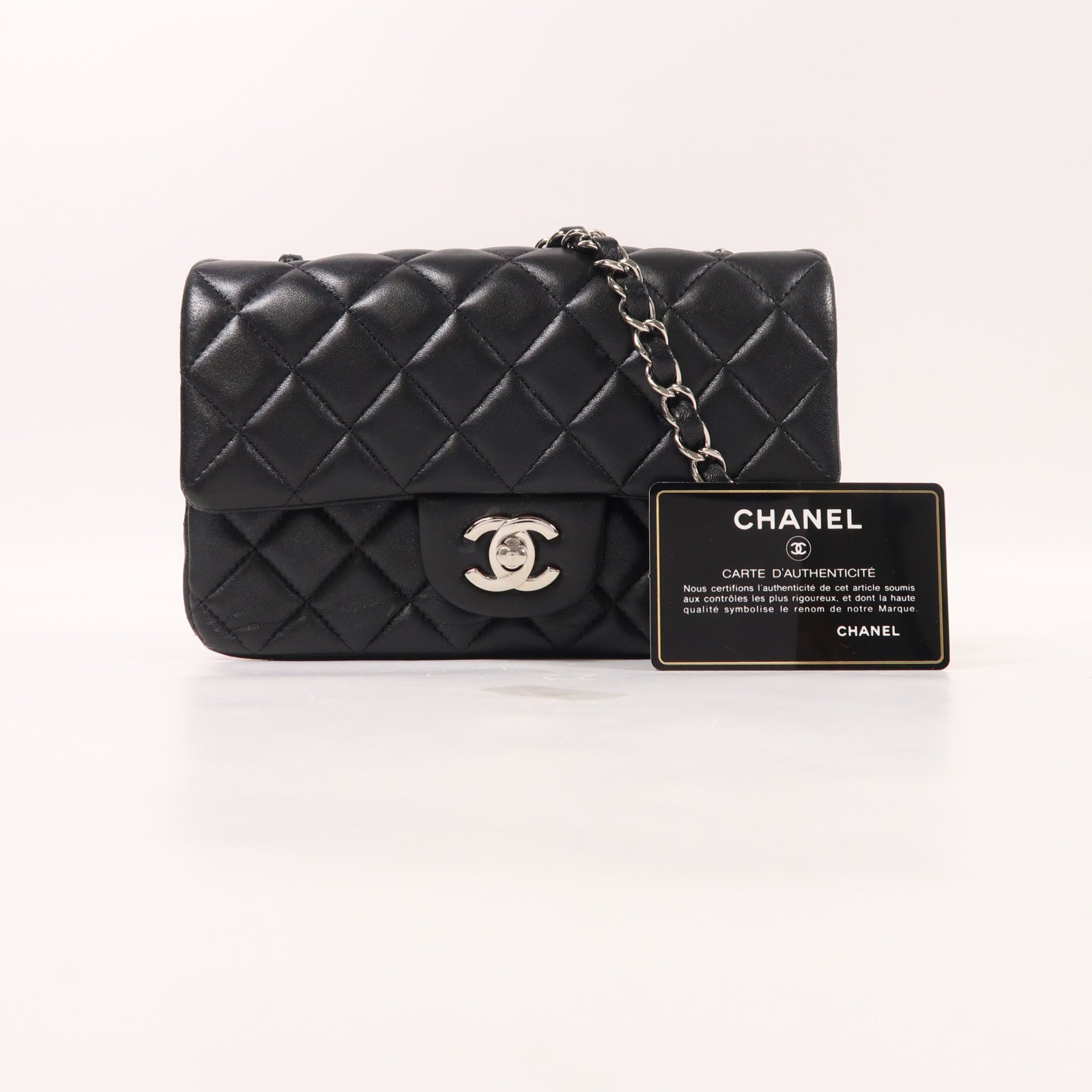 CHANEL 羊皮皮革Mini Classic 20銀扣鏈帶肩背袋