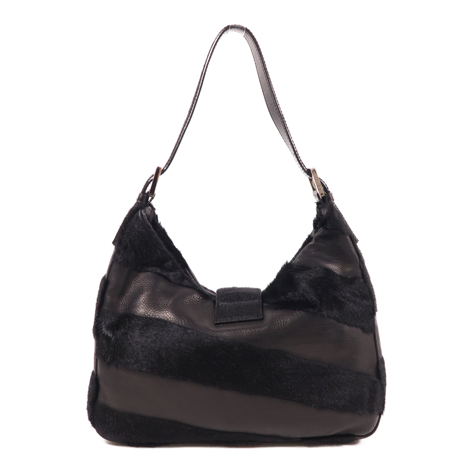 FENDI 【激減優惠】馬毛/牛皮皮革Baguette銀扣肩背袋