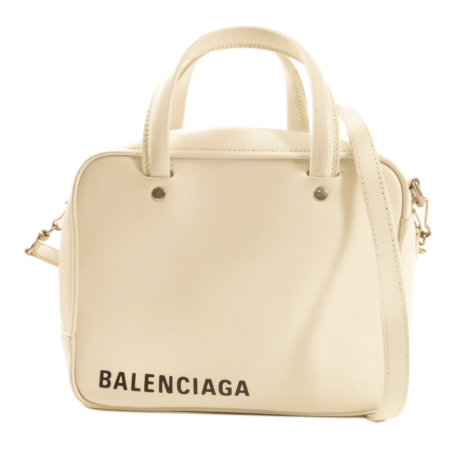 BALENCIAGA 牛皮皮革Triangle Square XS銀扣手挽肩背兩用袋白色