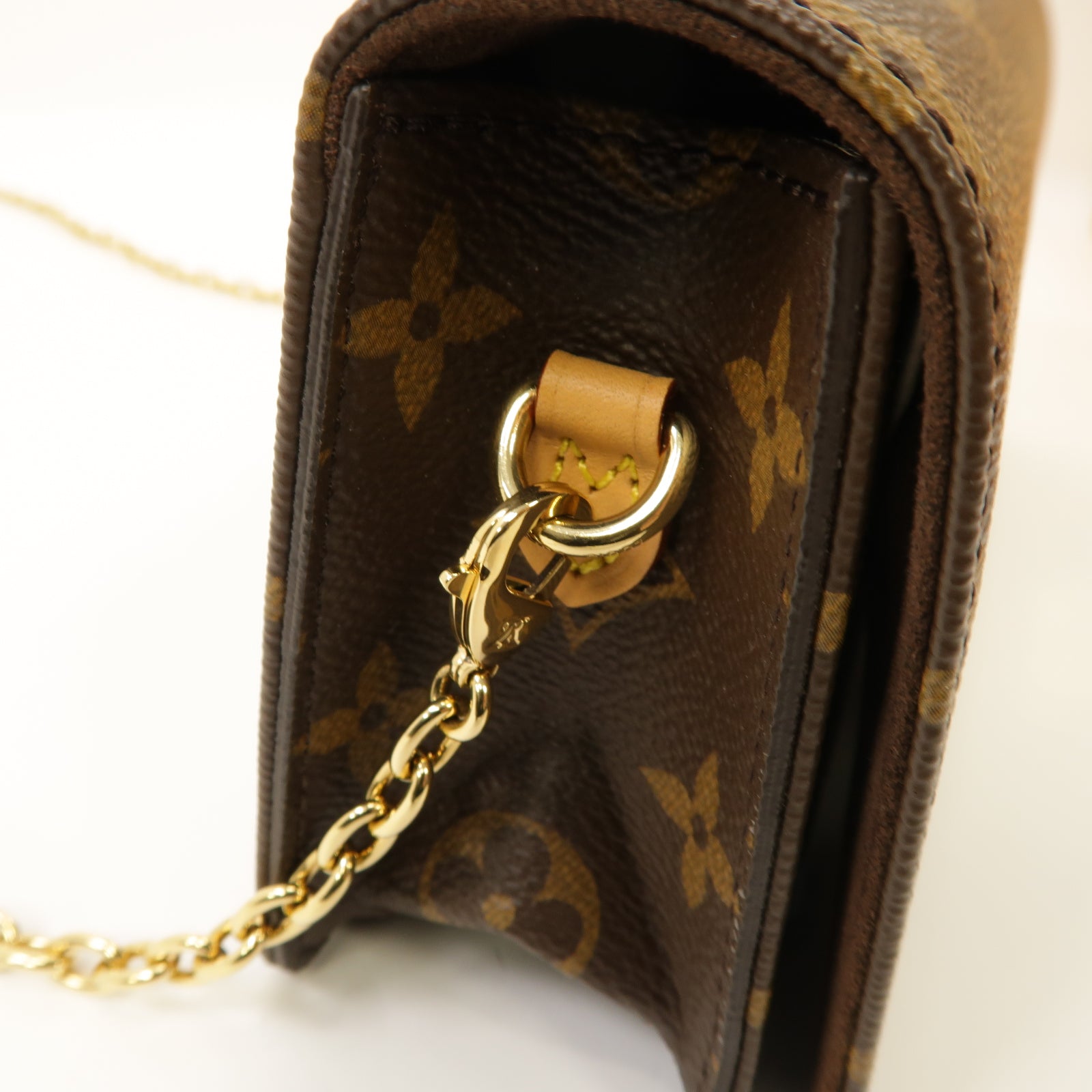LOUIS VUITTON Monogram Lily金扣鏈帶肩背袋棕色