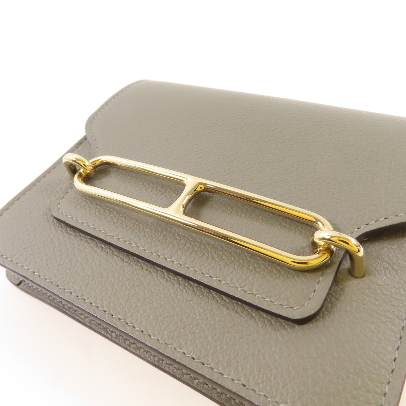 HERMES 【激減優惠】Evercolor皮革Roulis Slim金扣錢包Gris Meyer
