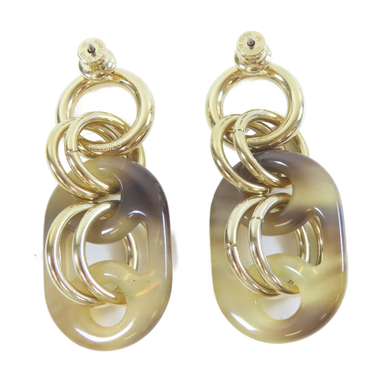 HERMES 牛角/金屬Eurydice Earrings耳環啡色/金色