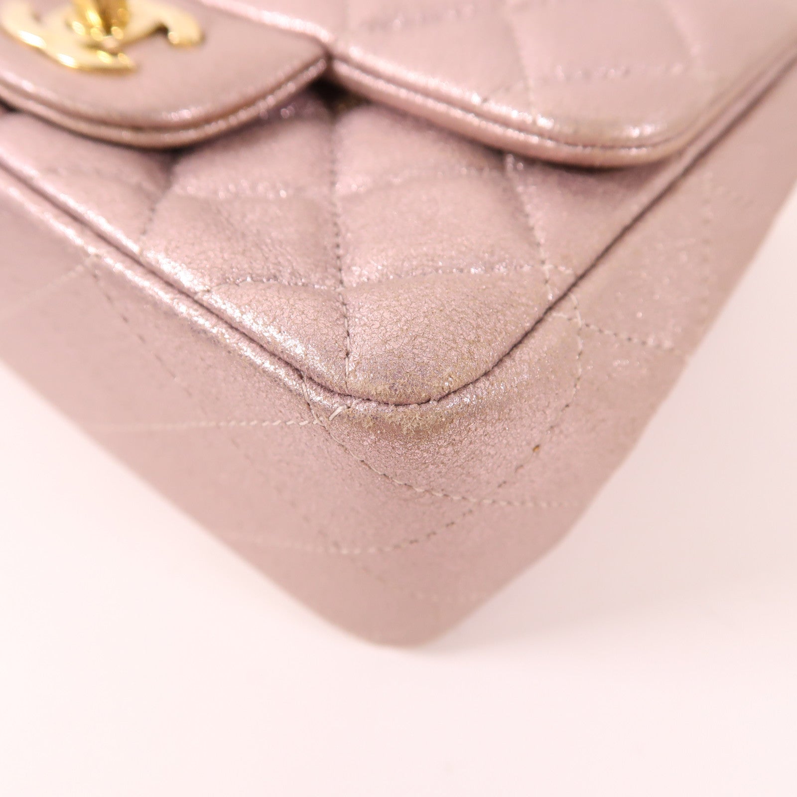 CHANEL CC GHW Mini Classic 17 Chain Shoulder Bag Calfskin Leather Metallic Pink