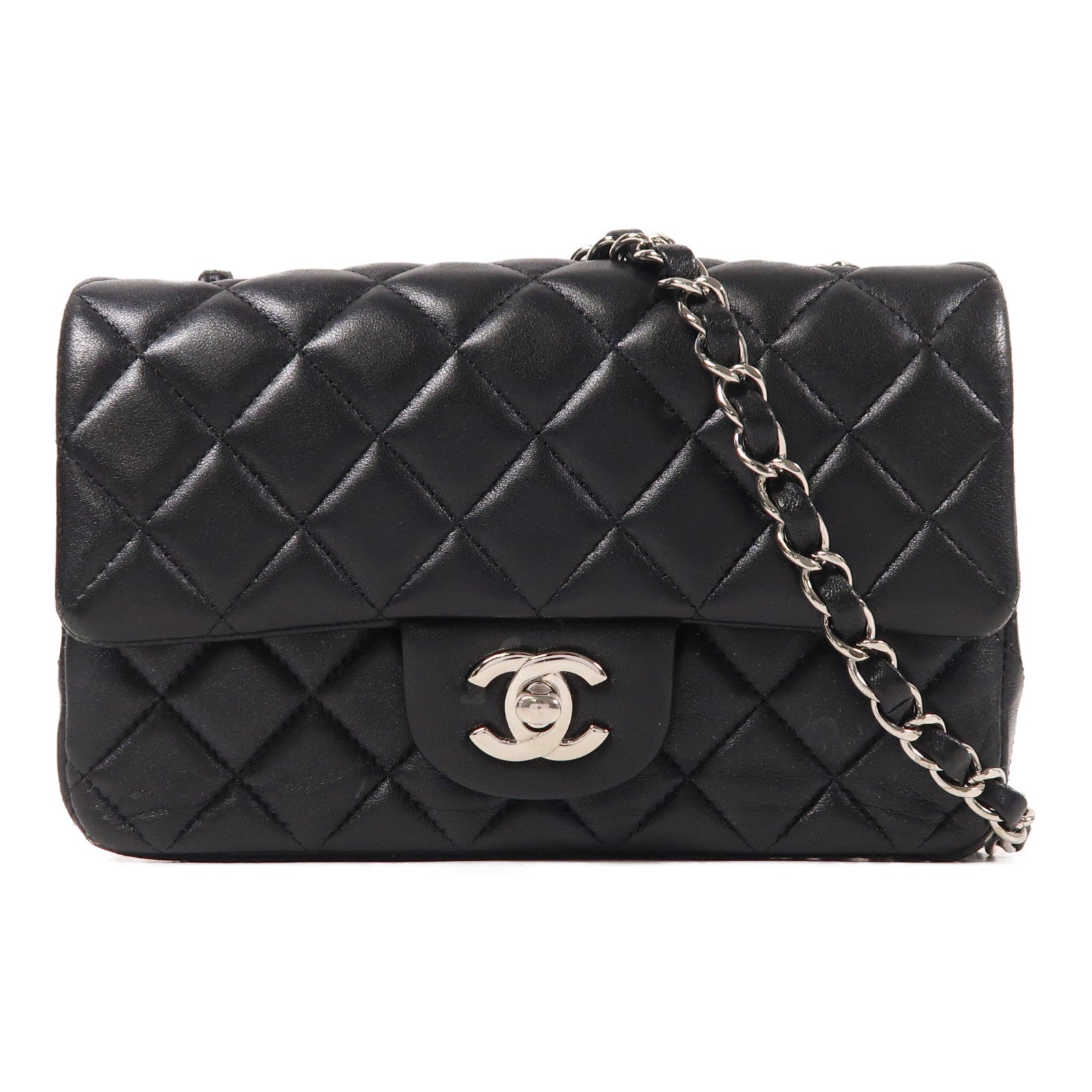 CHANEL 羊皮皮革Mini Classic 20銀扣鏈帶肩背袋