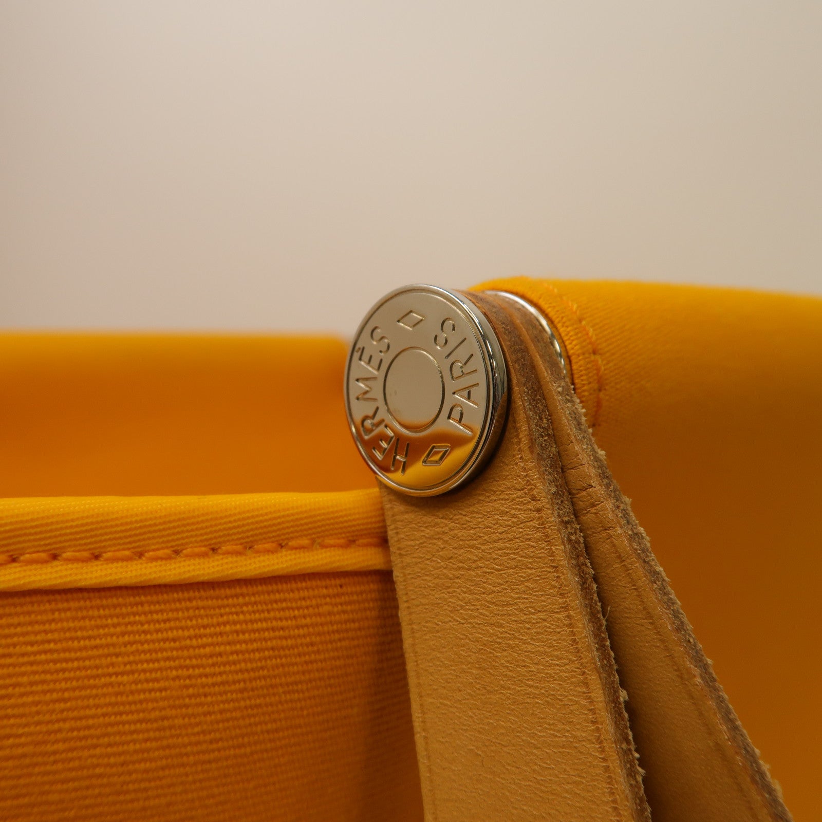 HERMES 【激減優惠】帆布Cabag 2 Way Shoulder Bag銀扣手挽肩背兩用袋黃色