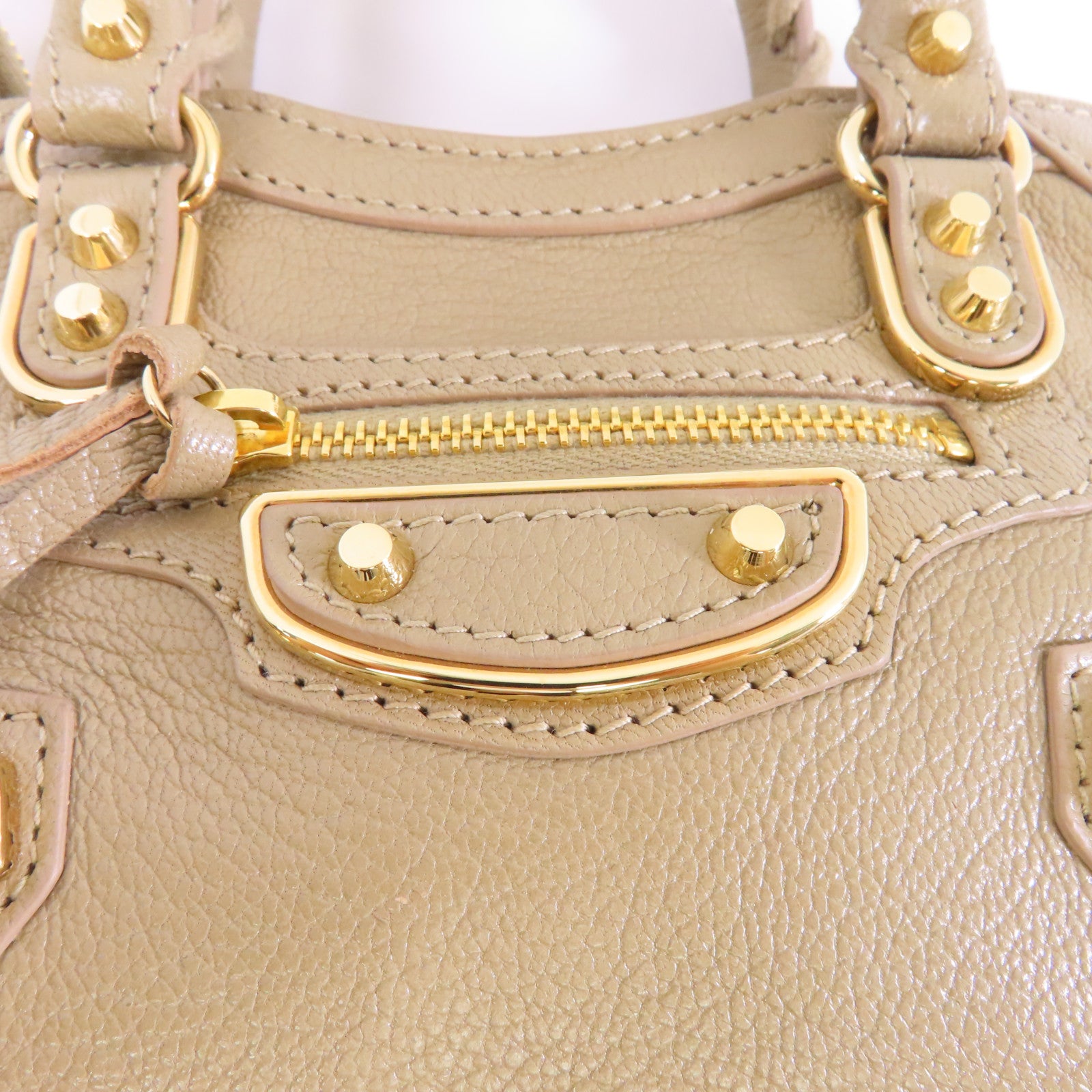 BALENCIAGA 牛皮皮革Nano City金扣手挽肩背兩用袋米色