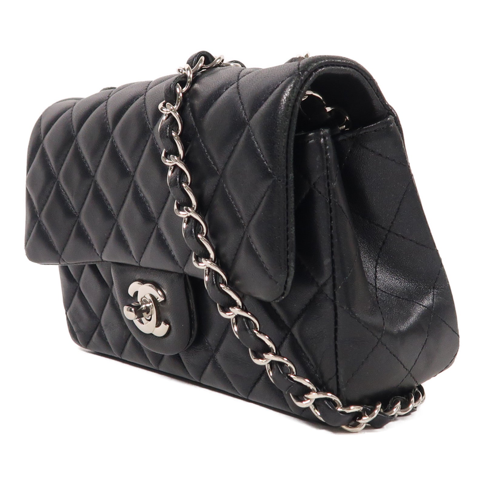 CHANEL 羊皮皮革Mini Classic 20銀扣鏈帶肩背袋
