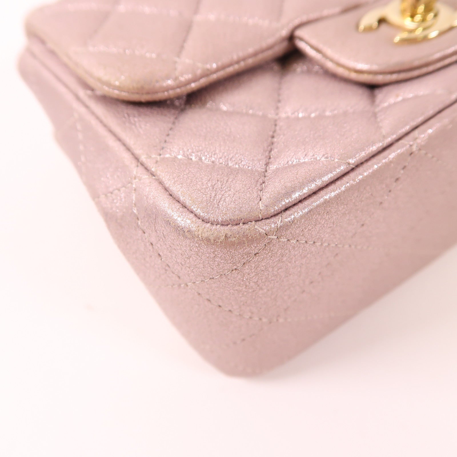 CHANEL CC GHW Mini Classic 17 Chain Shoulder Bag Calfskin Leather Metallic Pink