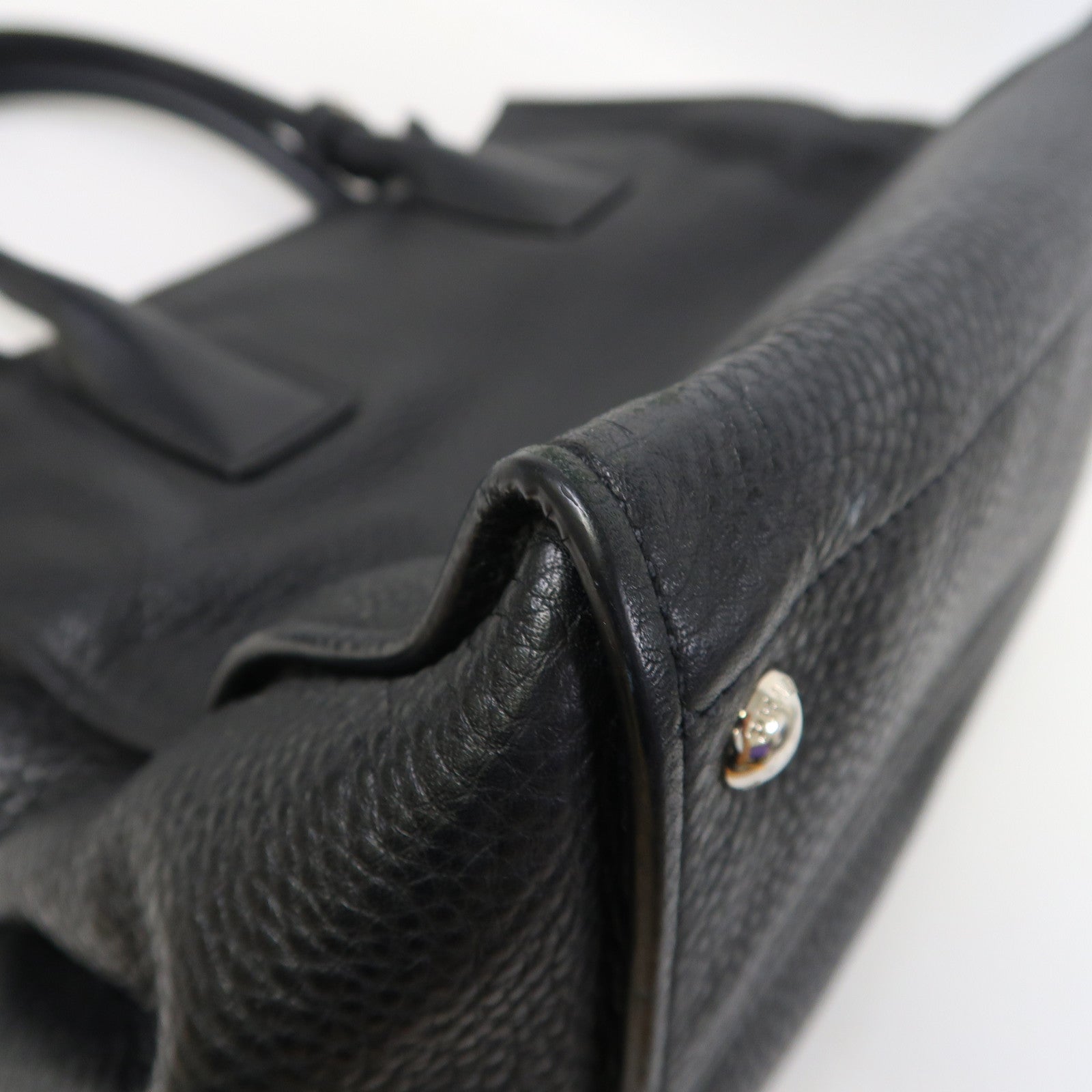 PRADA 牛皮皮革Vitello Daino銀扣手挽肩背兩用袋黑色
