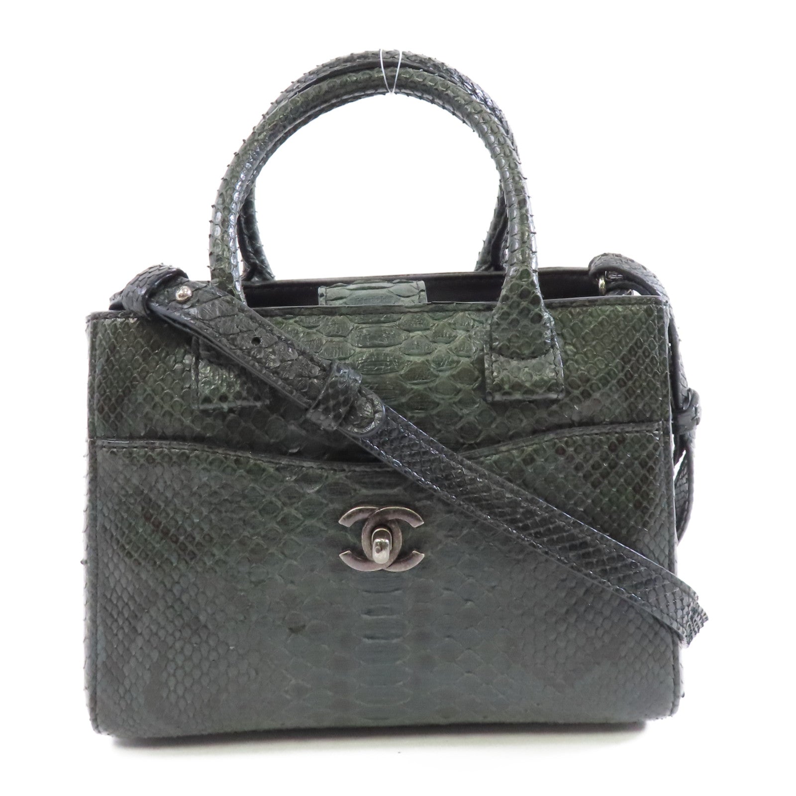 CHANEL 【激減優惠】蛇皮皮革2 Way Shoulder銀扣手挽肩背兩用袋綠色