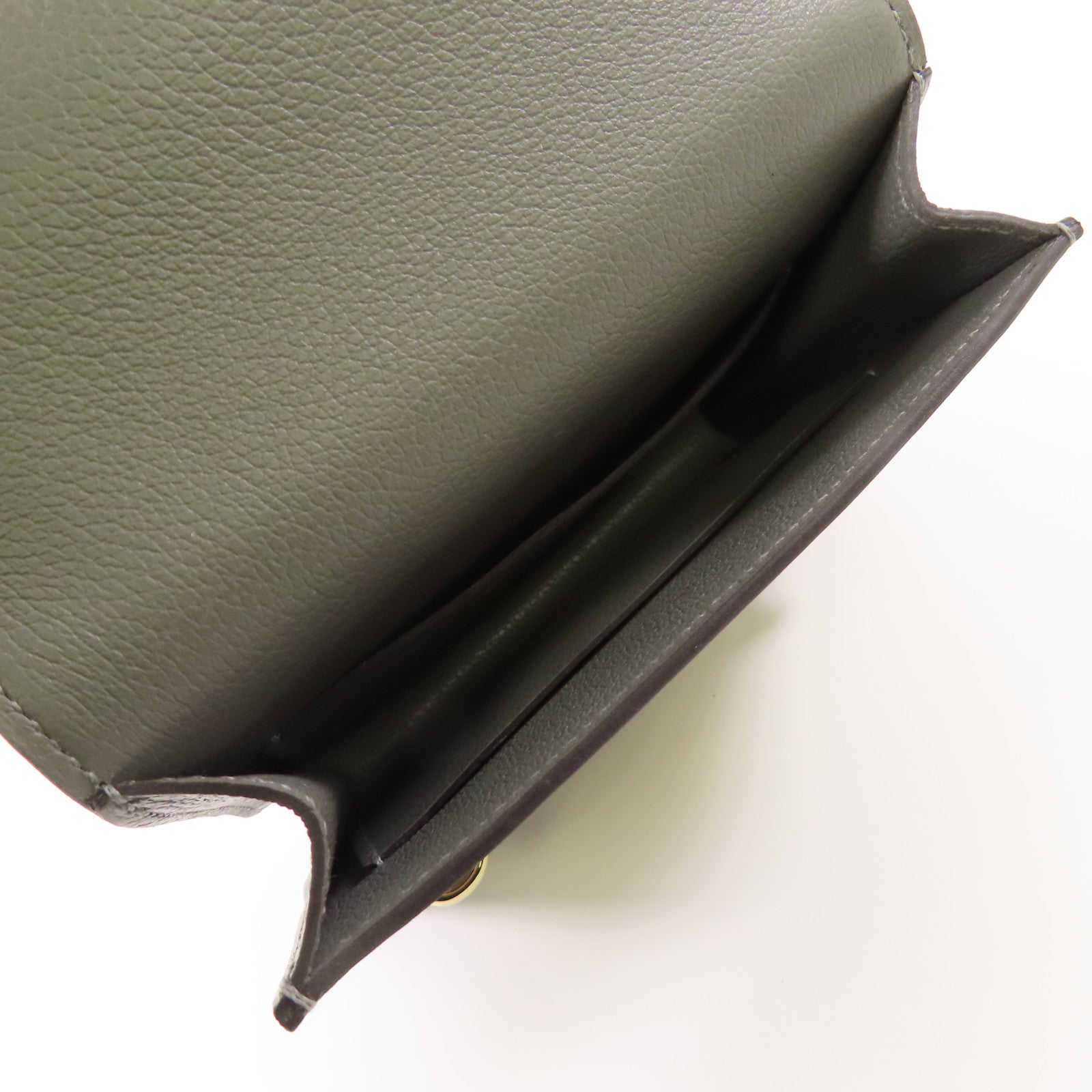 HERMES Evercolor皮革Roulis Slim金扣錢包Gris Meyer