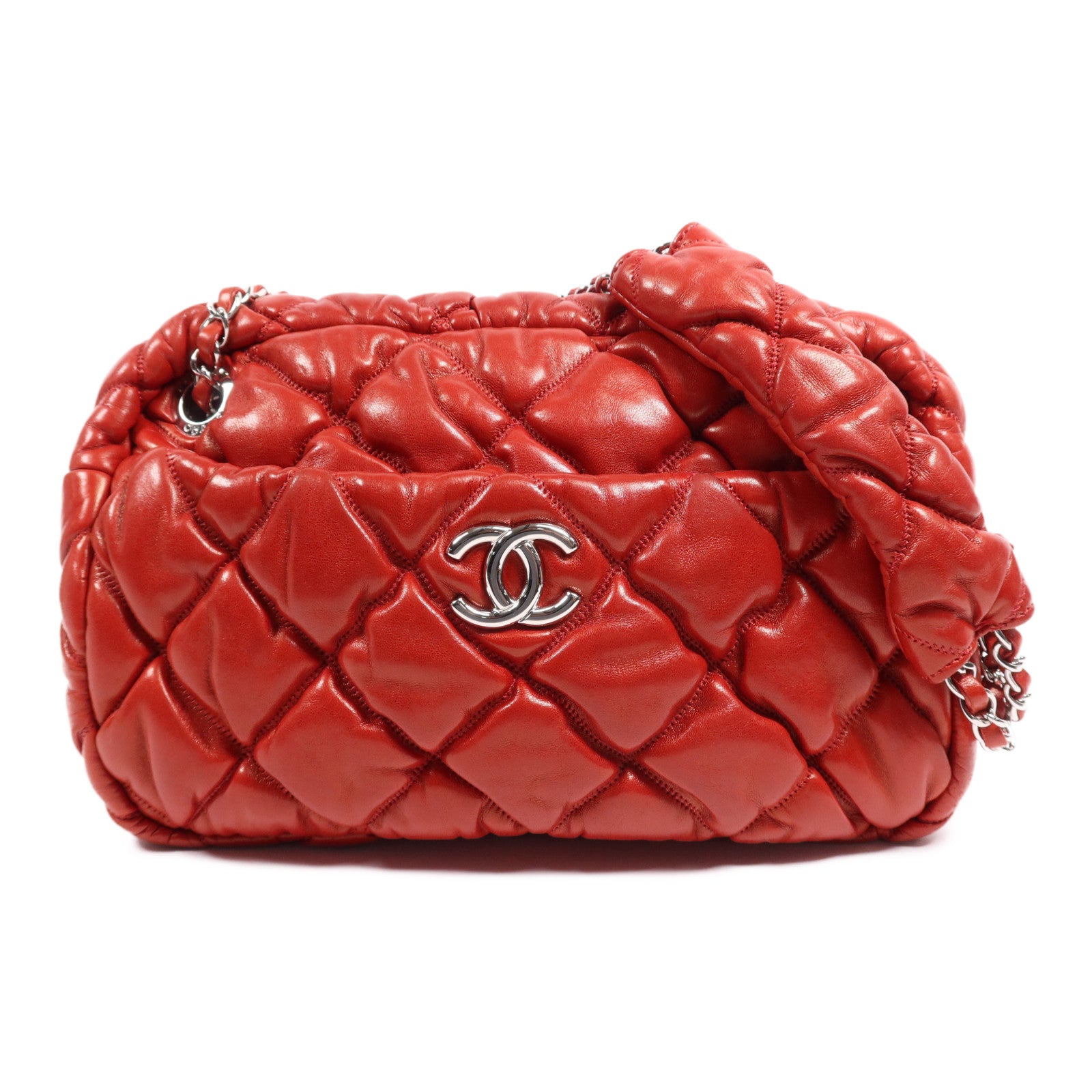 CHANEL 牛皮皮革Chain Shoulder Bag銀扣鏈帶肩背袋