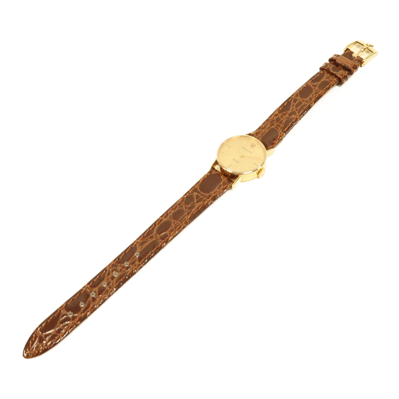 ROLEX 18K黃金/皮革Orchid手錶手動機芯金色