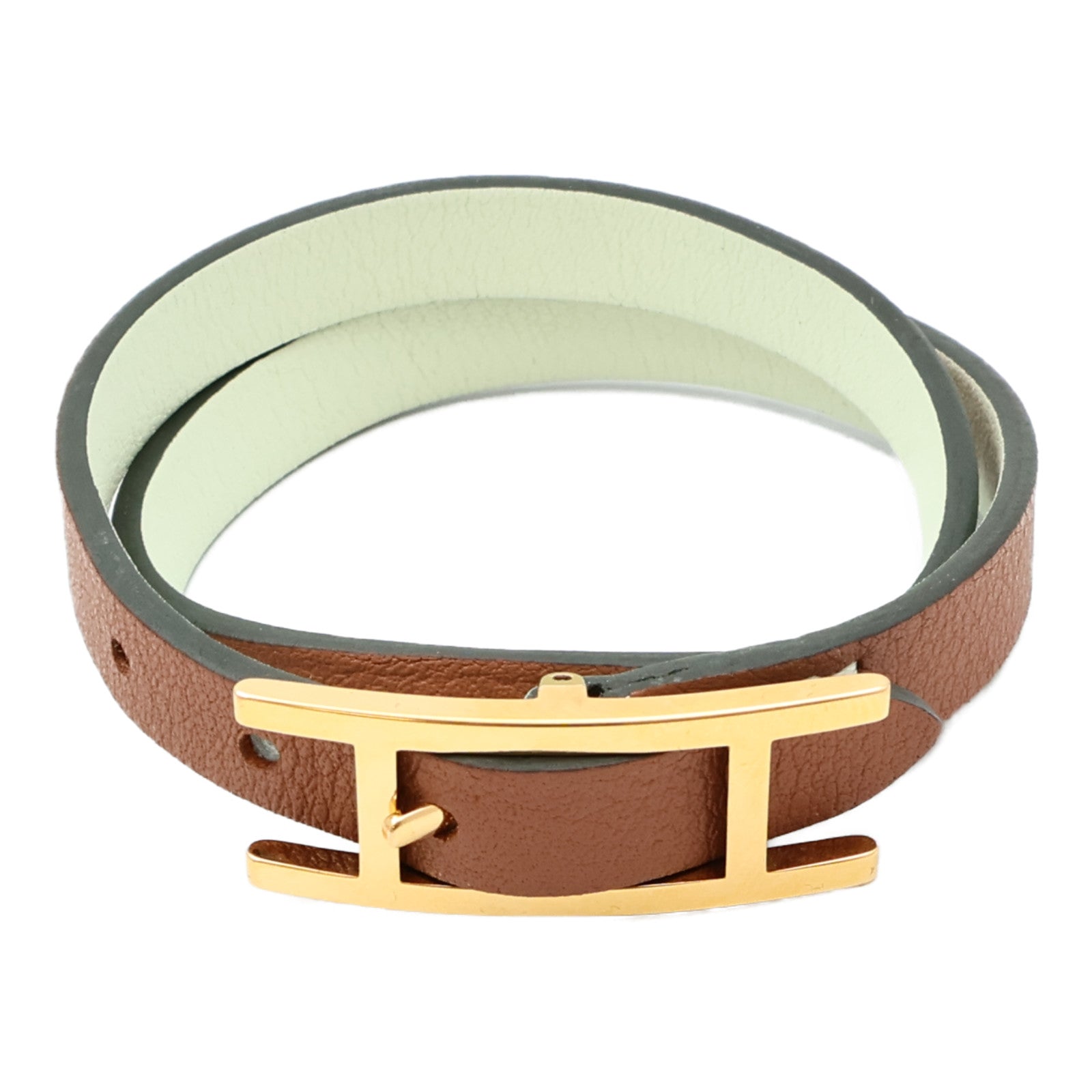HERMES Swift皮革Behapi Double Tour Bracelet金扣手鏈