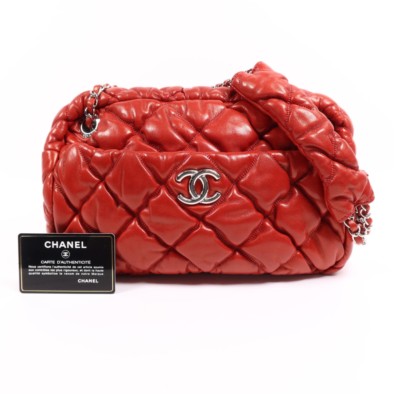 CHANEL 牛皮皮革Chain Shoulder Bag銀扣鏈帶肩背袋