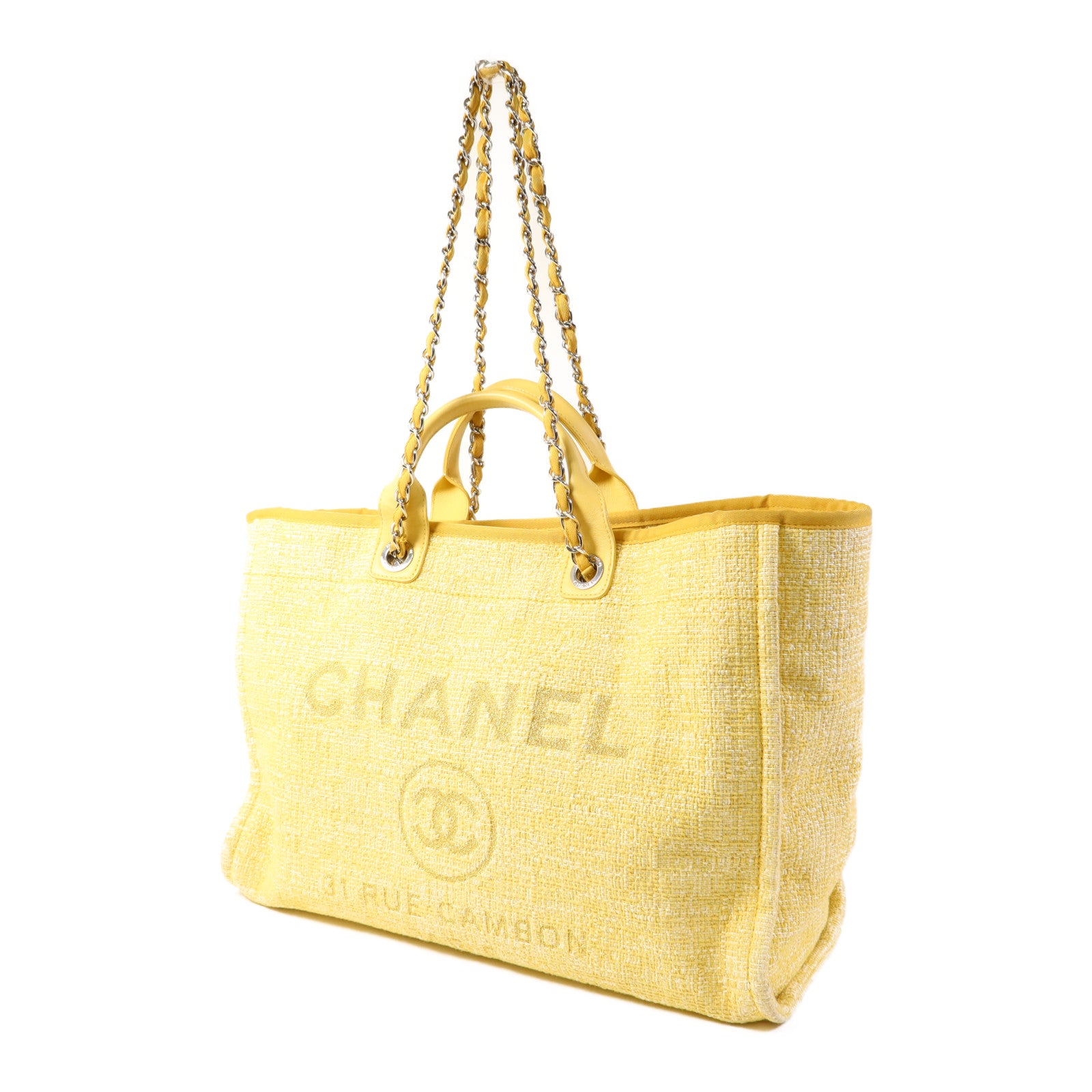 CHANEL 帆布Deauville Tote Bag銀扣手挽肩背兩用袋