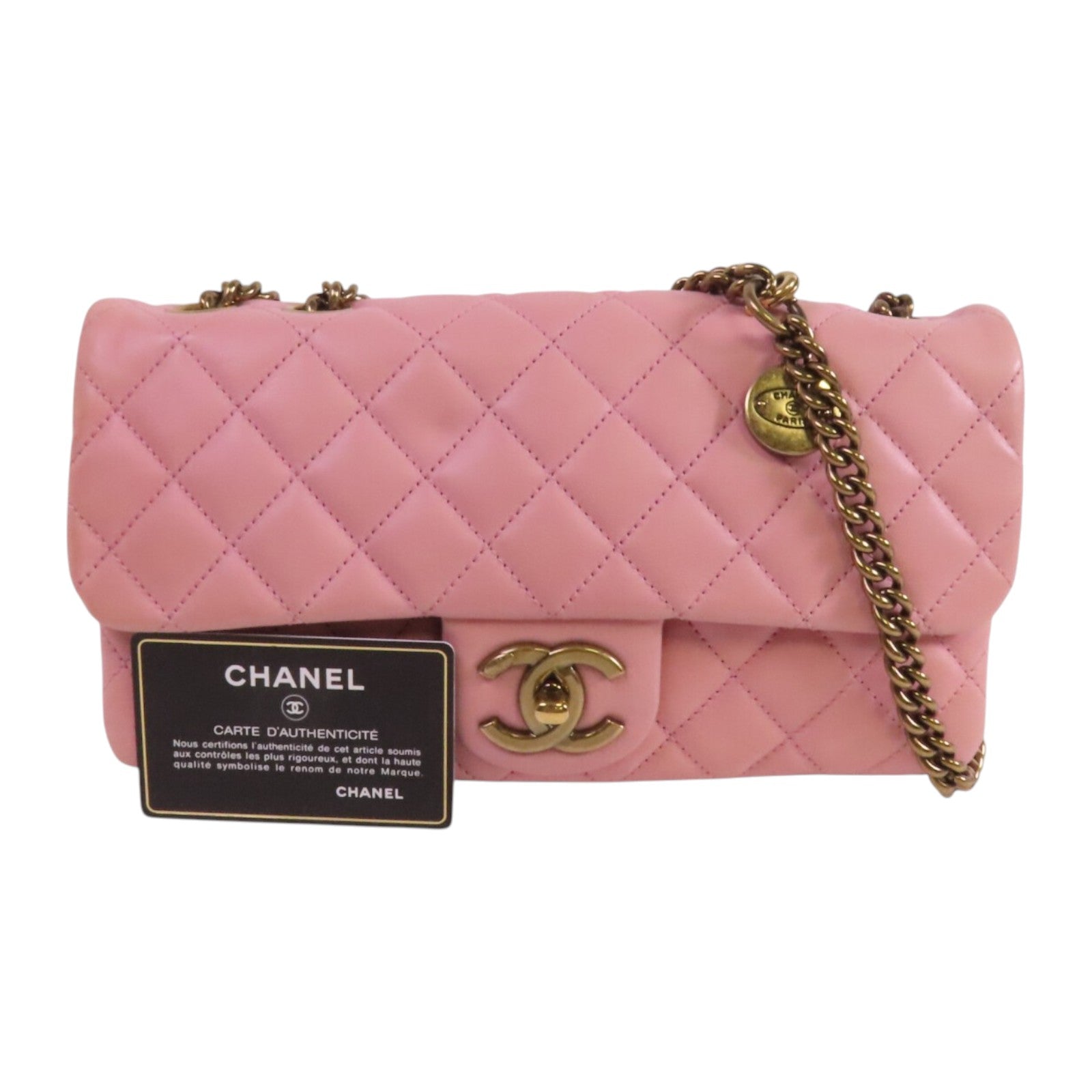 CHANEL 牛皮皮革Chain Shoulder金扣鏈帶肩背袋