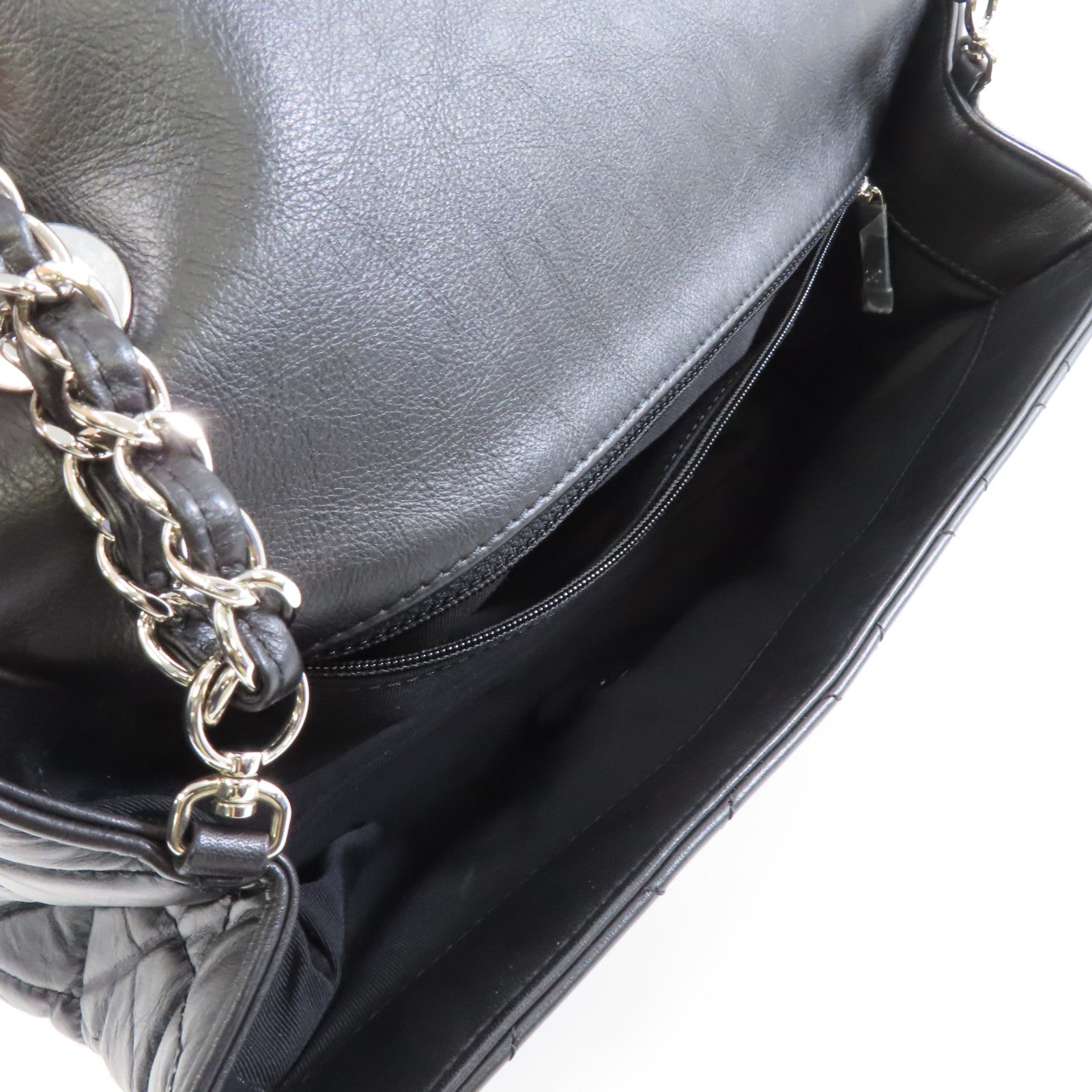 CHANEL 菱格皮革Chain Shoulder銀扣鏈帶肩背袋黑色