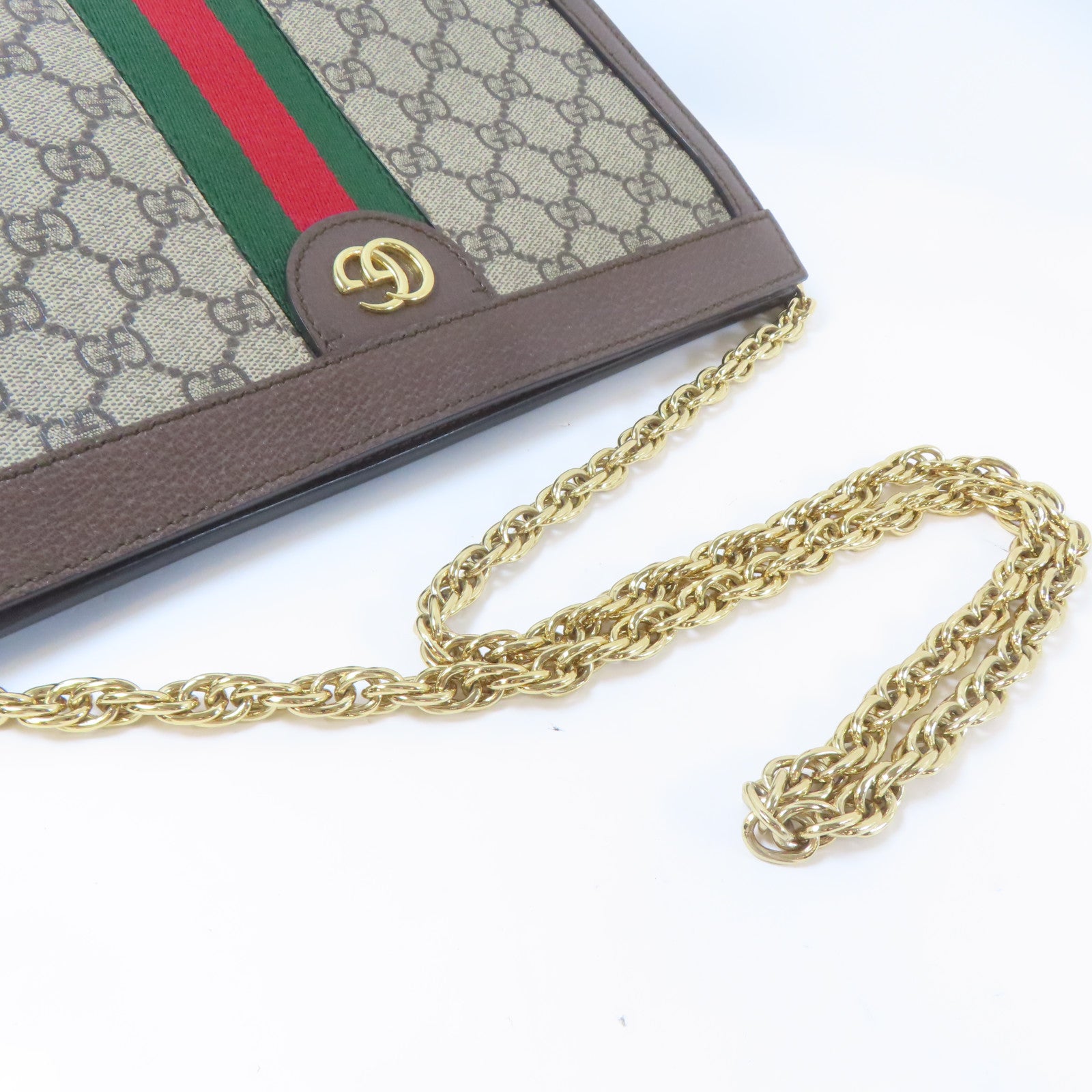 GUCCI 塗層帆布Ophidia金扣鏈帶肩背袋啡色