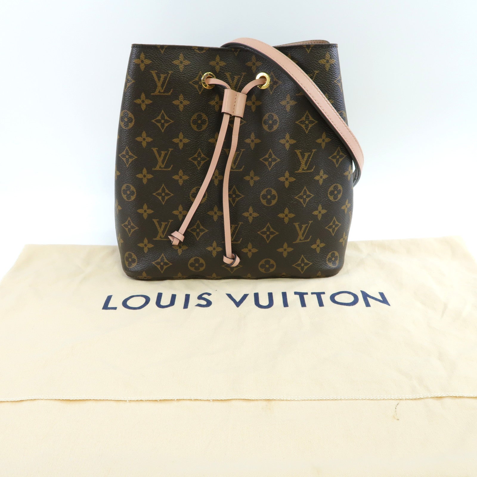 LOUIS VUITTON 【激減優惠】Monogram NeoNoe MM金扣肩背袋啡色/粉紅色