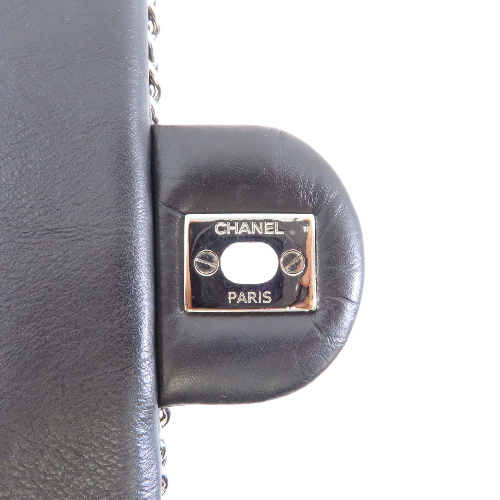 CHANEL 菱格皮革Chain Shoulder銀扣鏈帶肩背袋黑色
