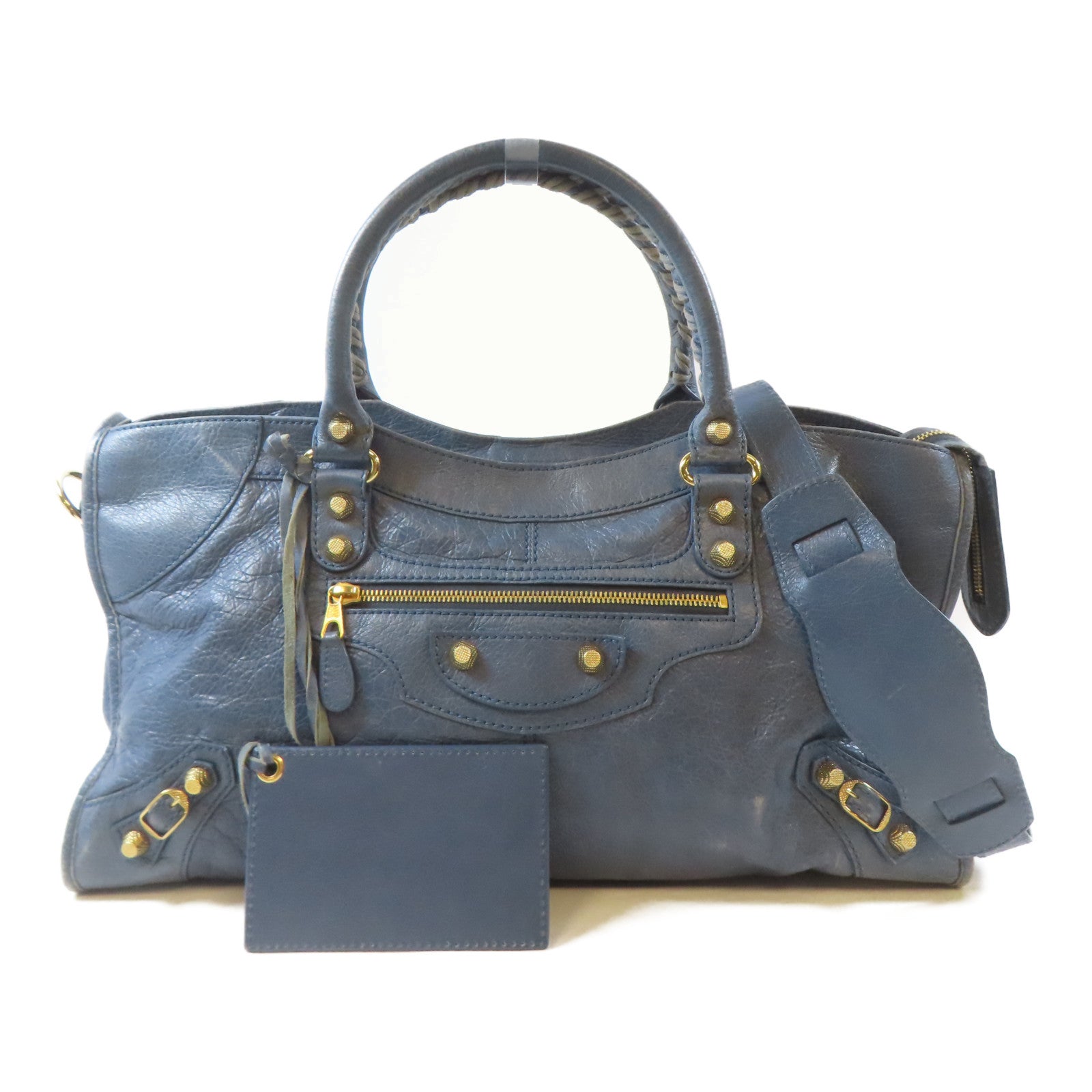 BALENCIAGA 牛皮皮革Part Time金扣手挽肩背兩用袋藍色