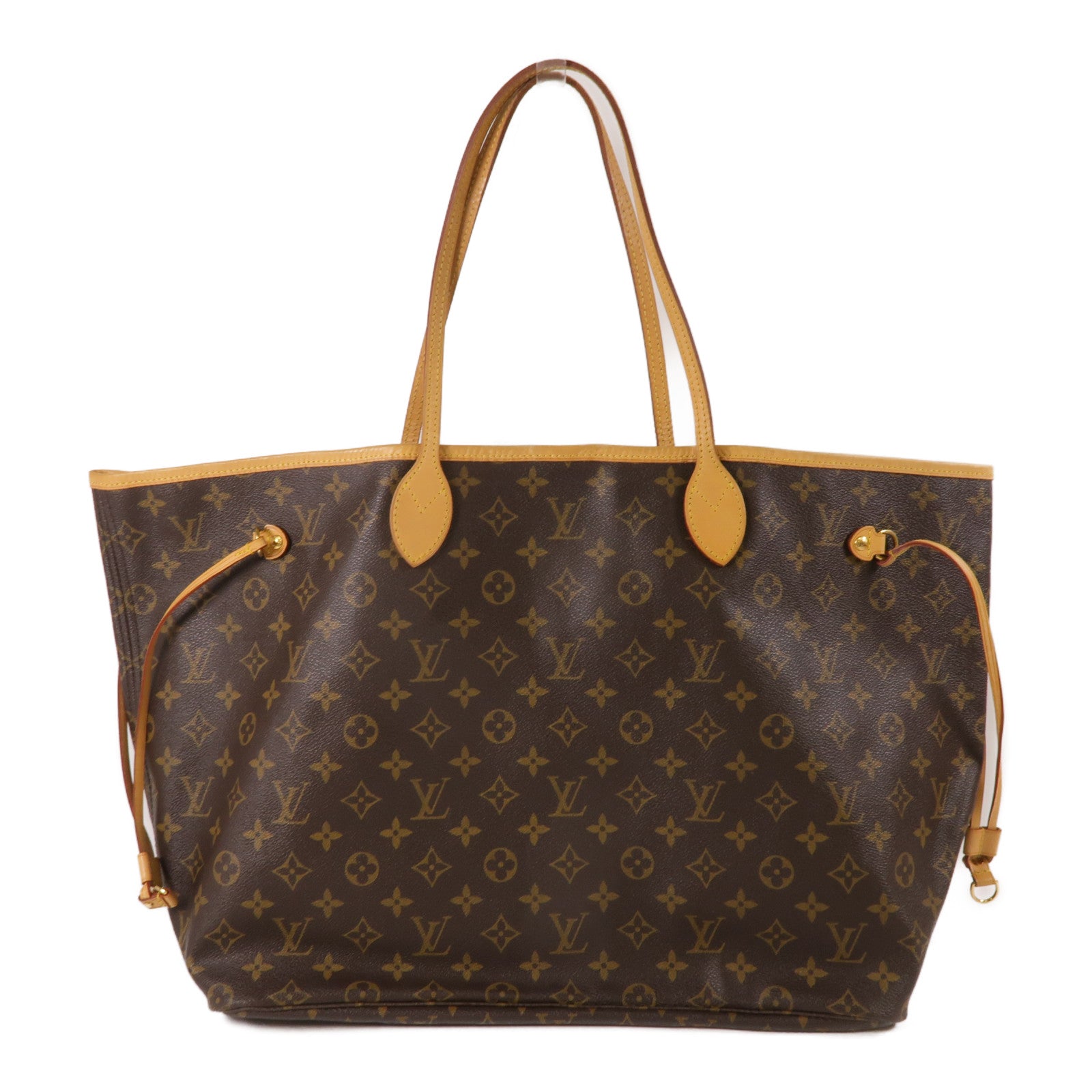 LOUIS VUITTON Monogram Neverfull GM金扣手挽袋棕色