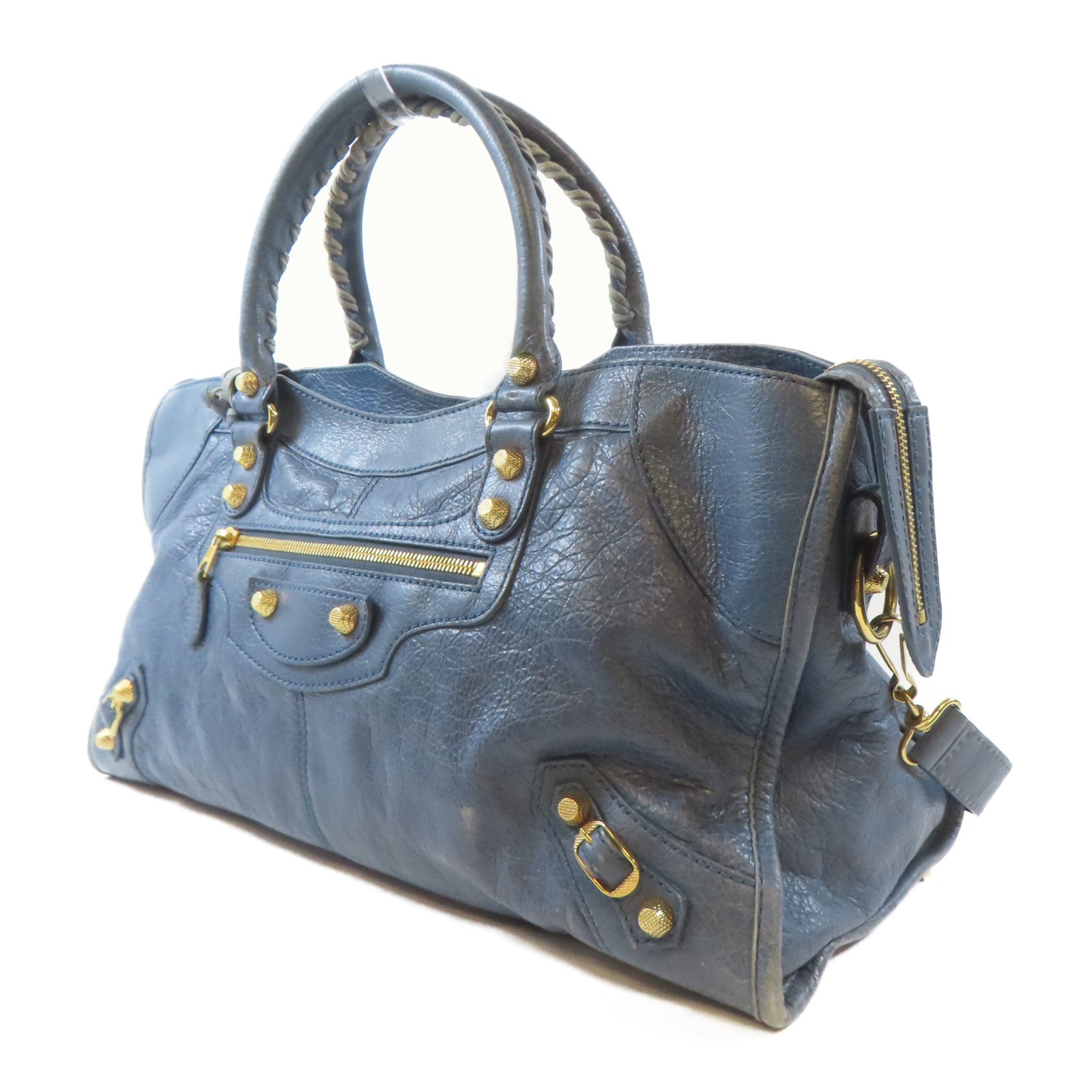 BALENCIAGA 牛皮皮革Part Time金扣手挽肩背兩用袋藍色