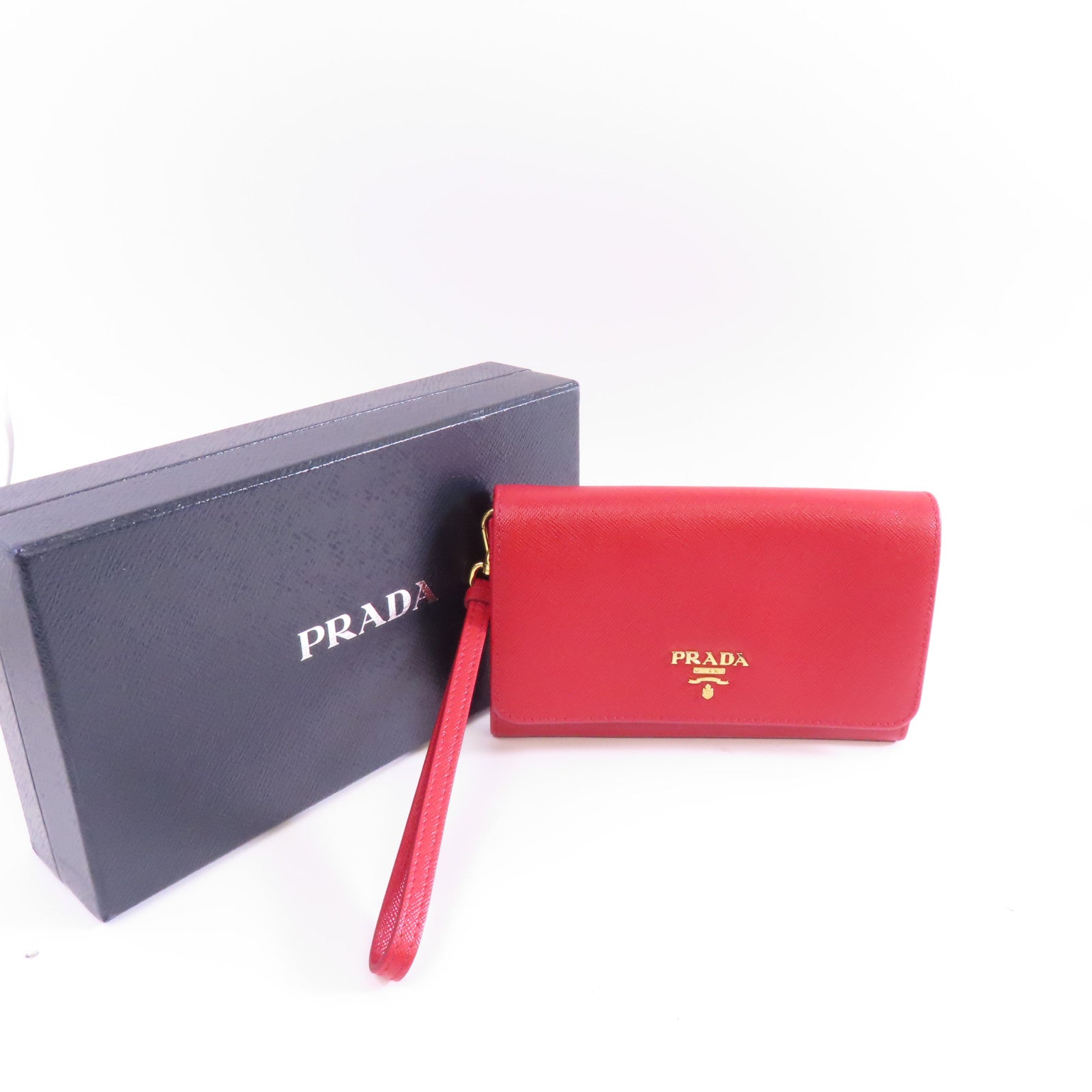 PRADA 牛皮皮革Wallet金扣錢包紅色