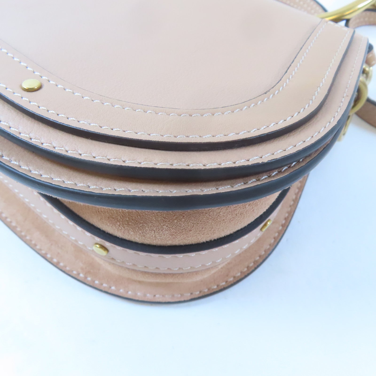 Chloe 牛皮皮革Nile Shoulder Bag金扣手挽肩背兩用袋淺褐色