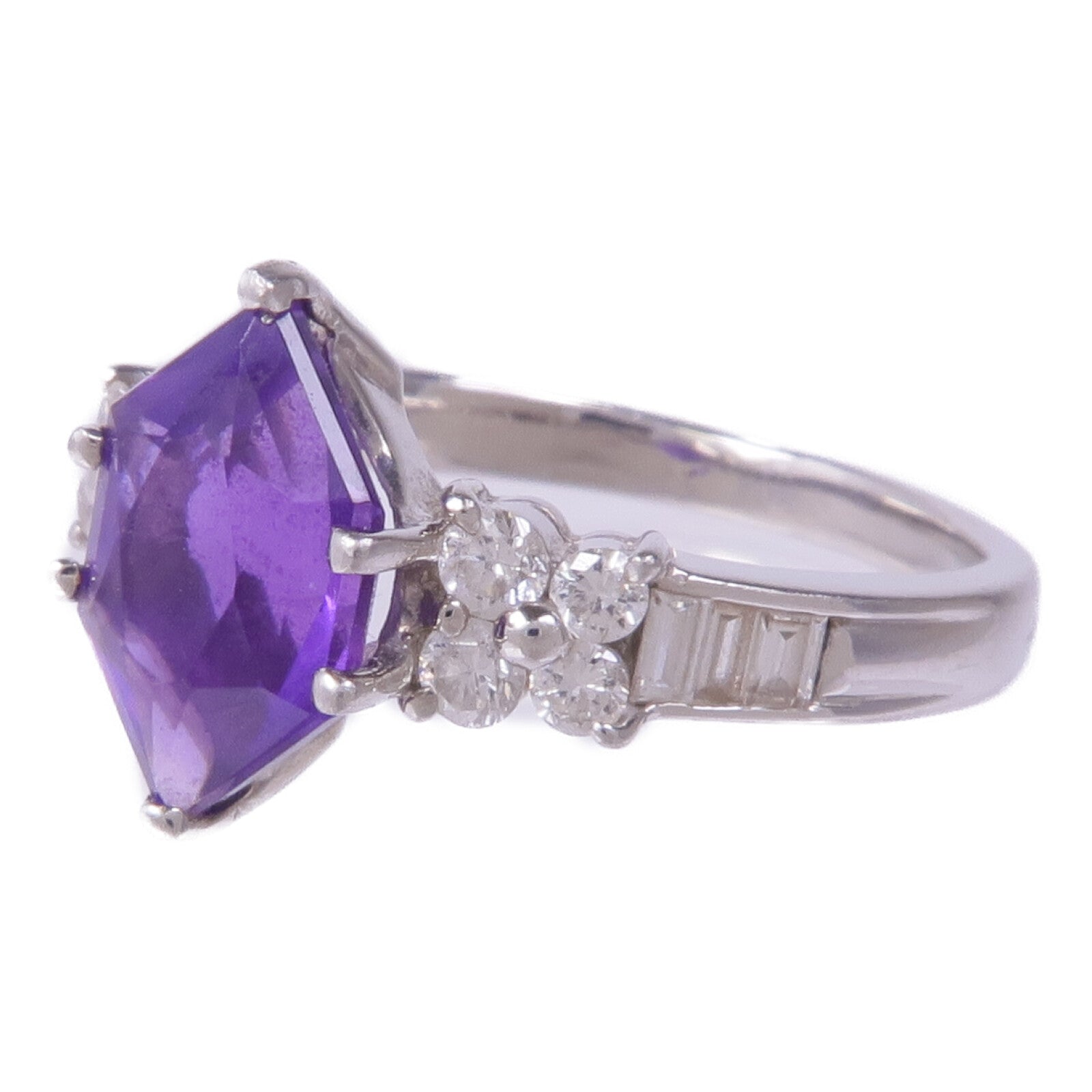JEWELRY PT900鉑金Amethyst Diamond Ring戒指US#7.25