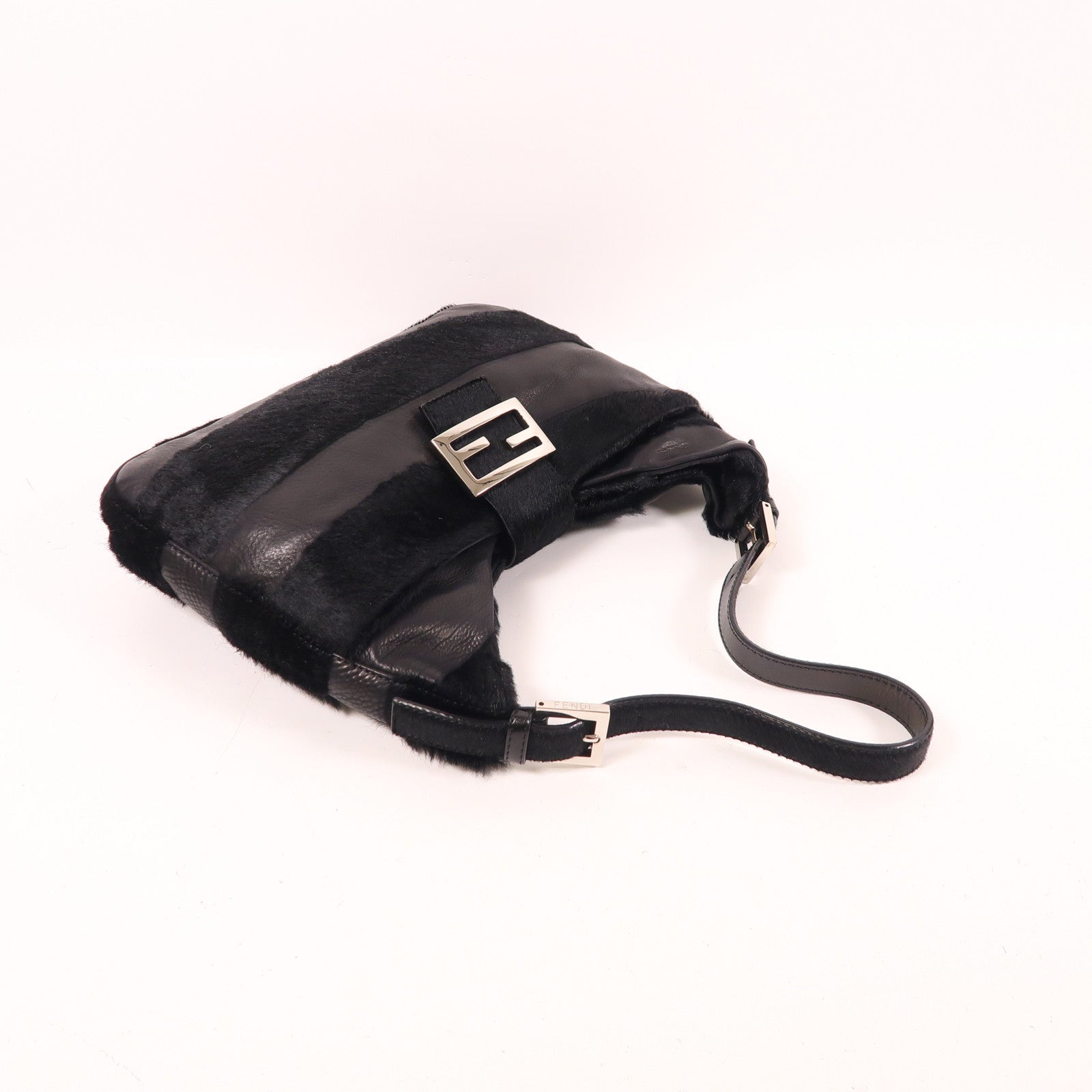 FENDI 【激減優惠】馬毛/牛皮皮革Baguette銀扣肩背袋