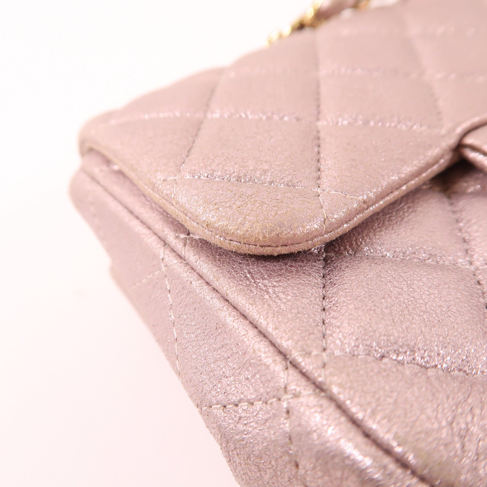 CHANEL CC GHW Mini Classic 17 Chain Shoulder Bag Calfskin Leather Metallic Pink