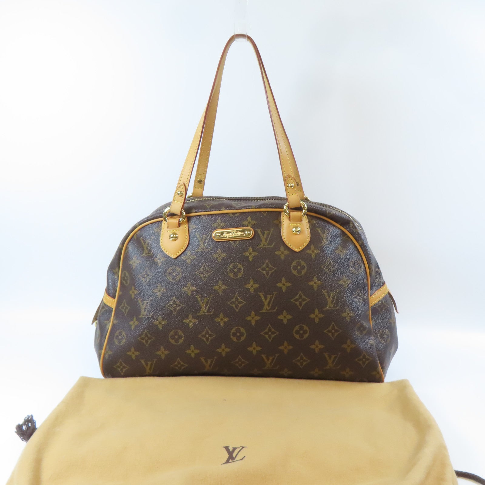 LOUIS VUITTON Monogram Montorgueil GM金扣肩背袋啡色