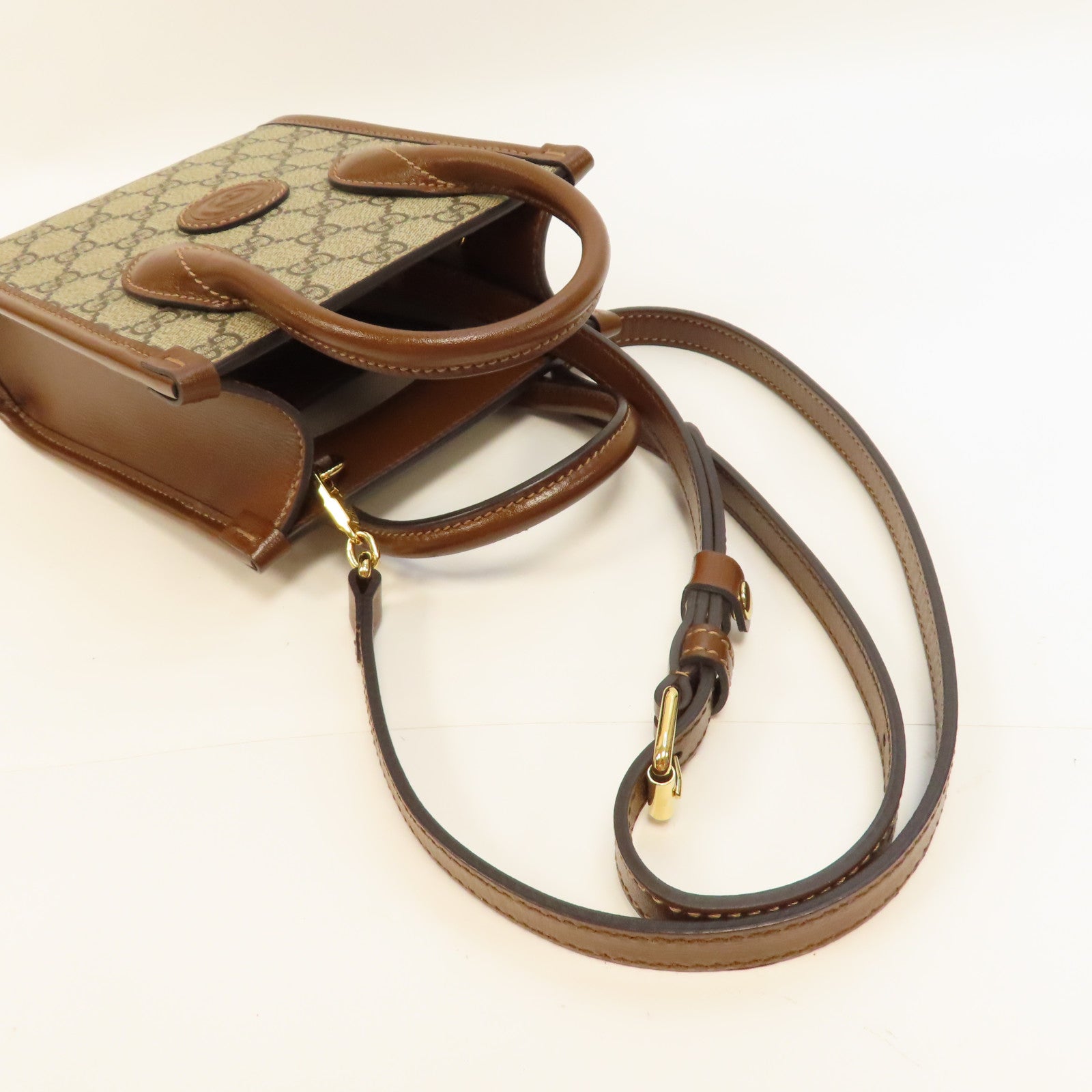 GUCCI 【激減優惠】塗層帆布Mini Tote金扣手挽肩背兩用袋啡色