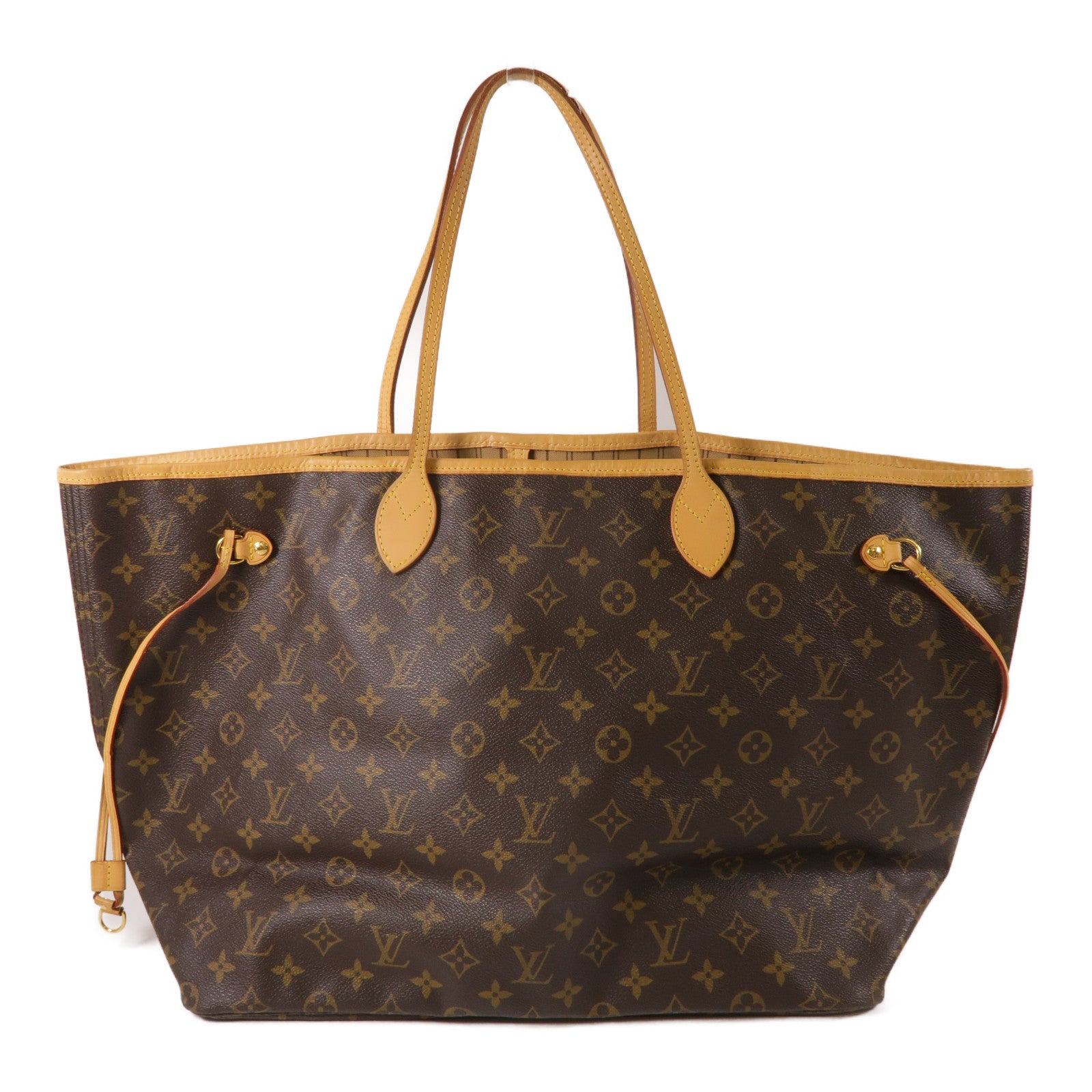 LOUIS VUITTON Monogram Neverfull GM金扣手挽袋棕色