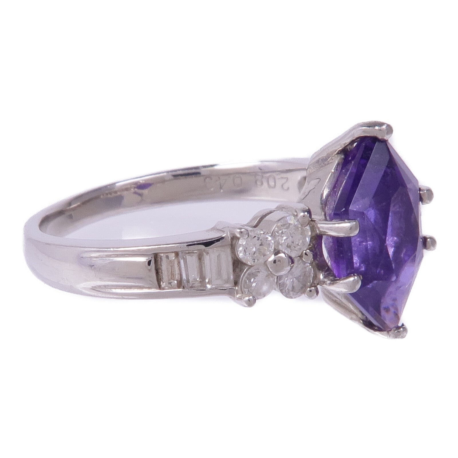 JEWELRY PT900鉑金Amethyst Diamond Ring戒指US#7.25